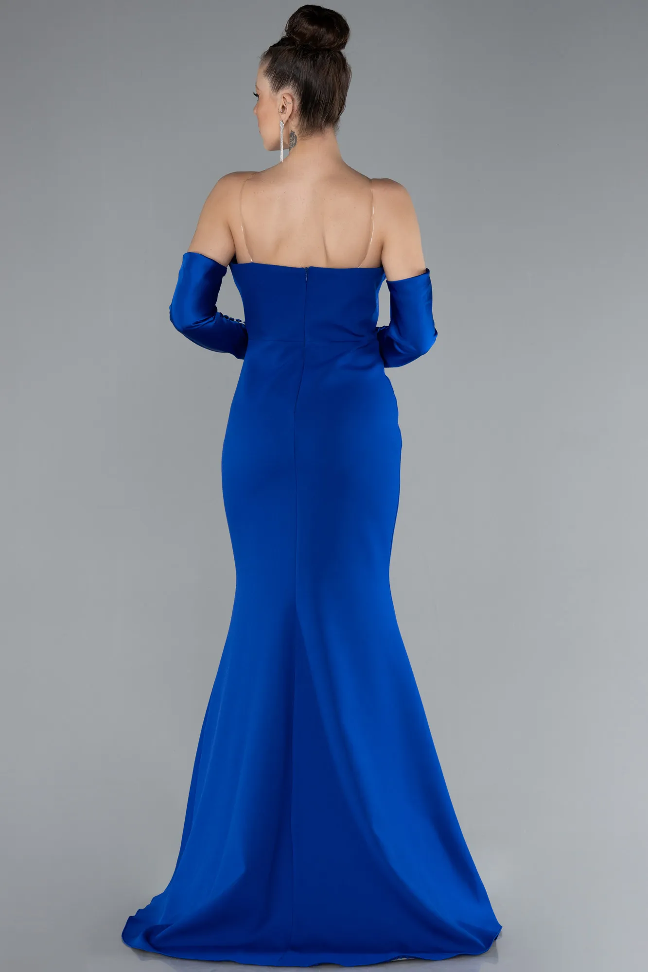 Sax Blue-Strapless Sleeve Accessories Long Mermaid Prom Dress ABU4398