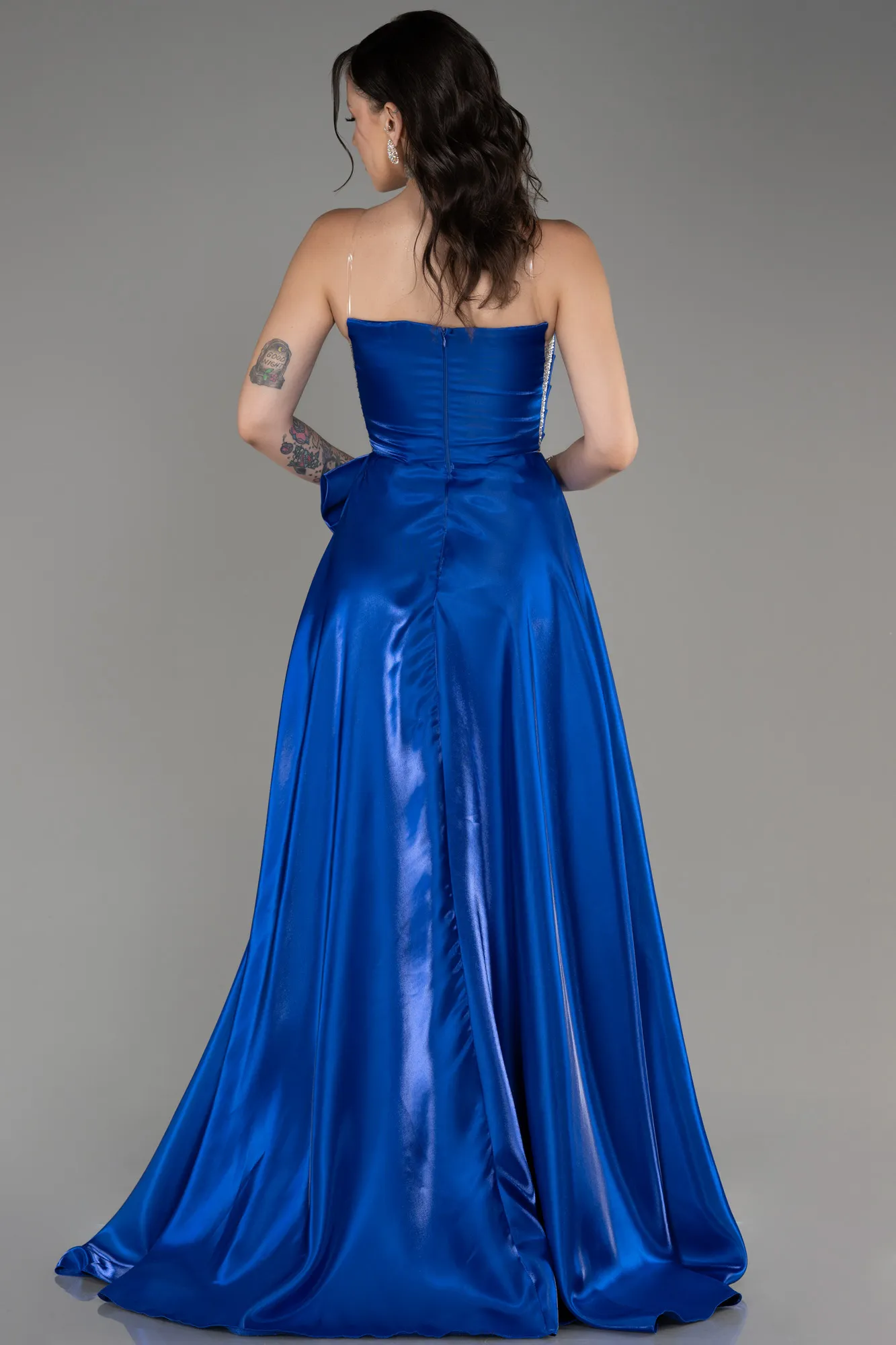 Sax Blue-Strapless Slit Long Ball Gown ABU4015