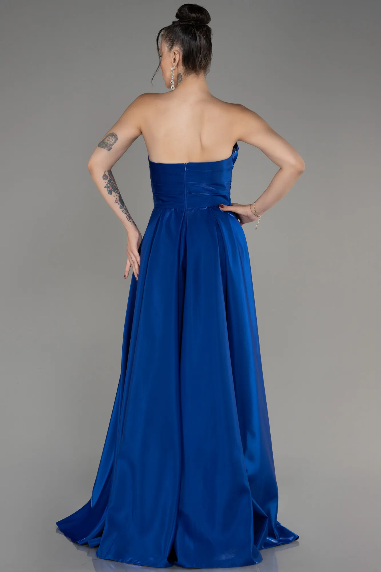 Sax Blue-Strapless Slit Long Prom Dress ABU4036