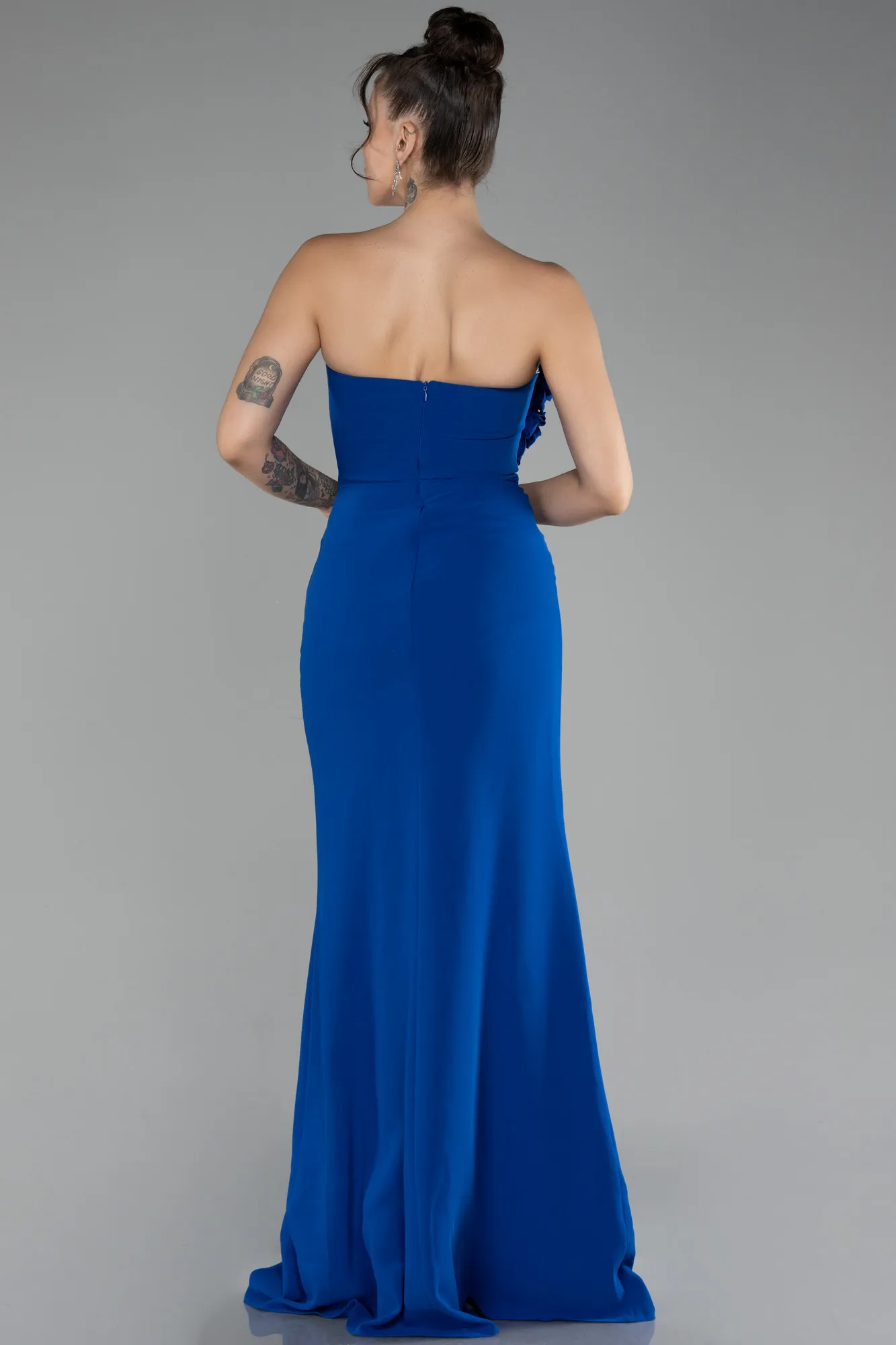 Sax Blue-Strapless Slit Long Prom Gown ABU4213