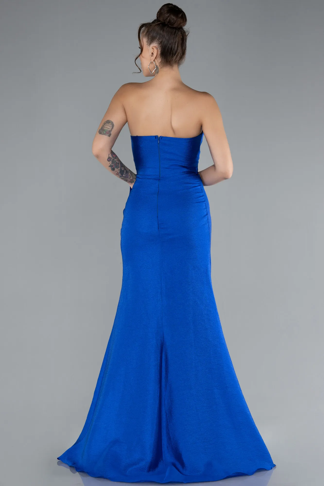 Sax Blue-Strapless Slit Long Prom Gown ABU4247