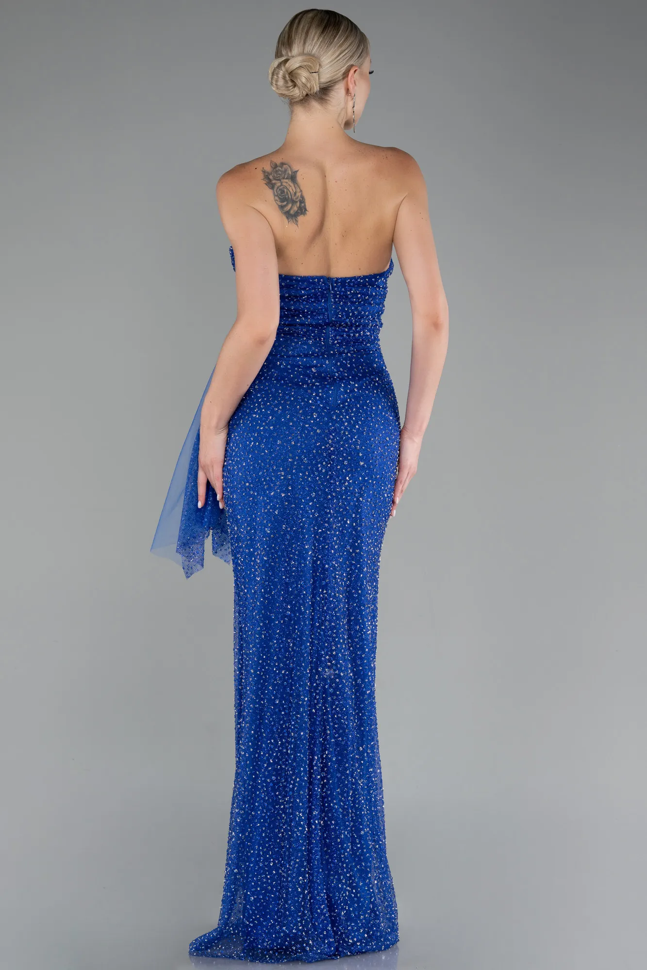 Sax Blue-Strapless Stoned Long Evening Gown ABU4066