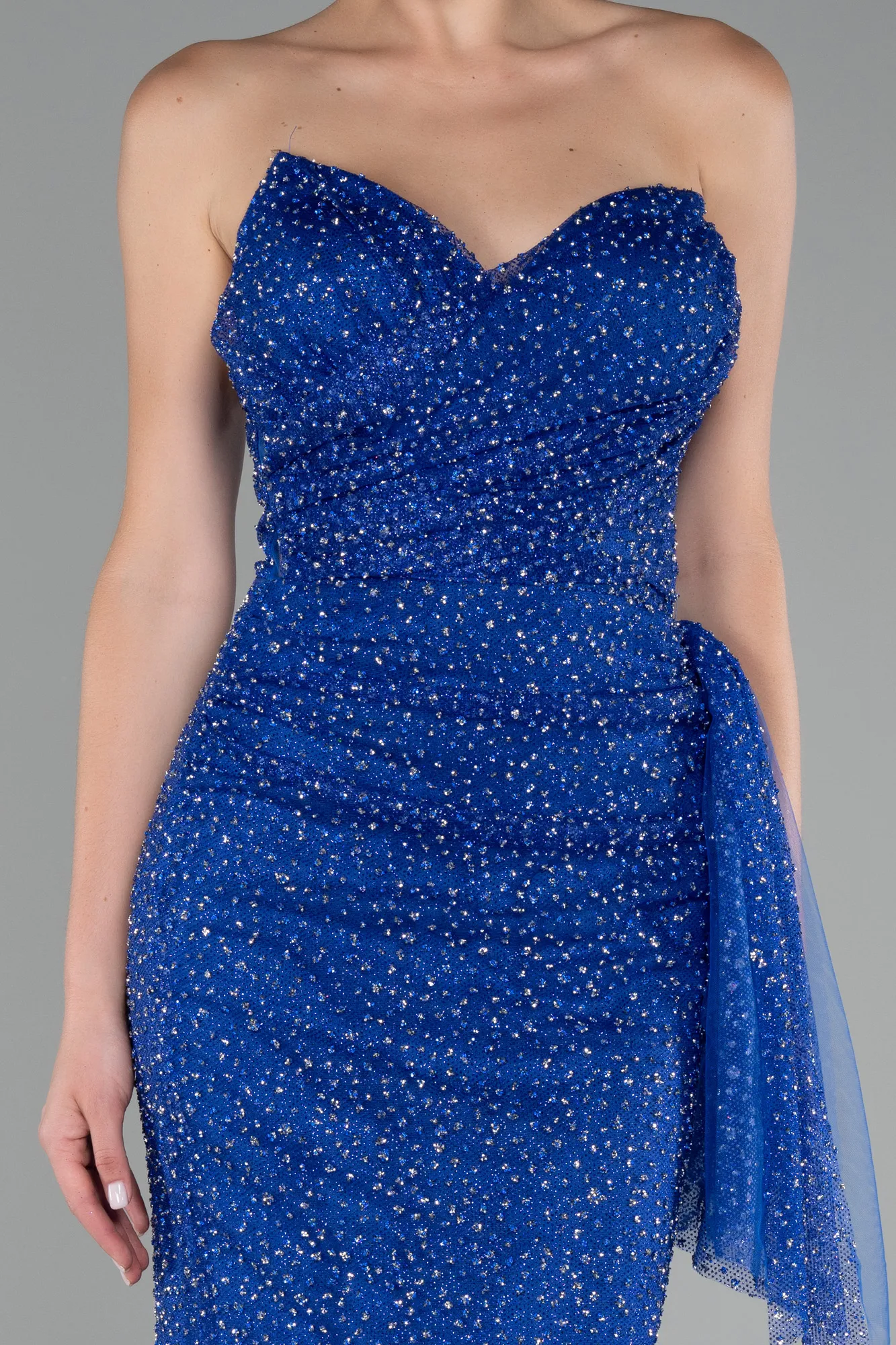 Sax Blue-Strapless Stoned Long Evening Gown ABU4066