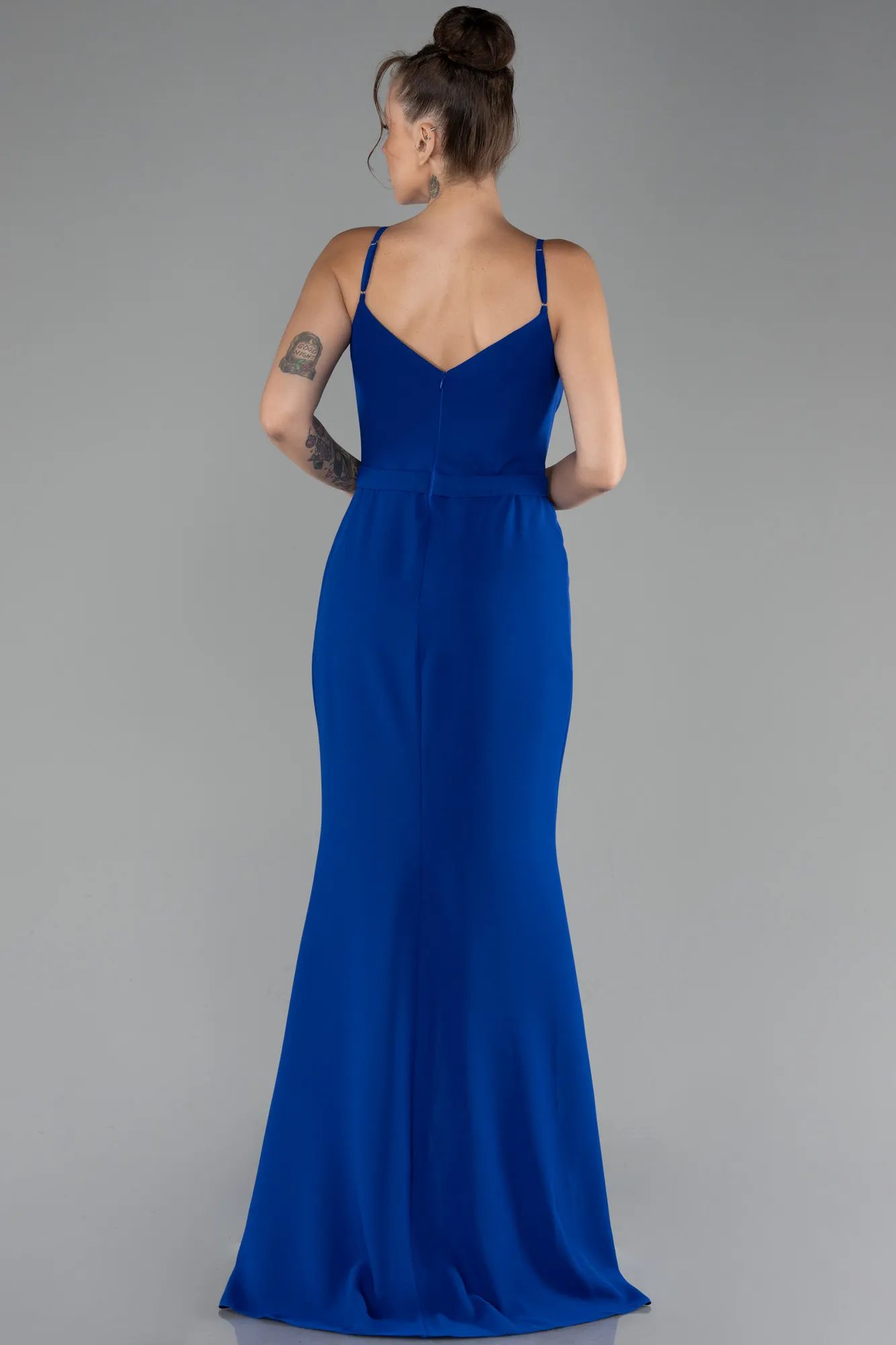 Sax Blue-Straps Long Evening Gown ABU4299