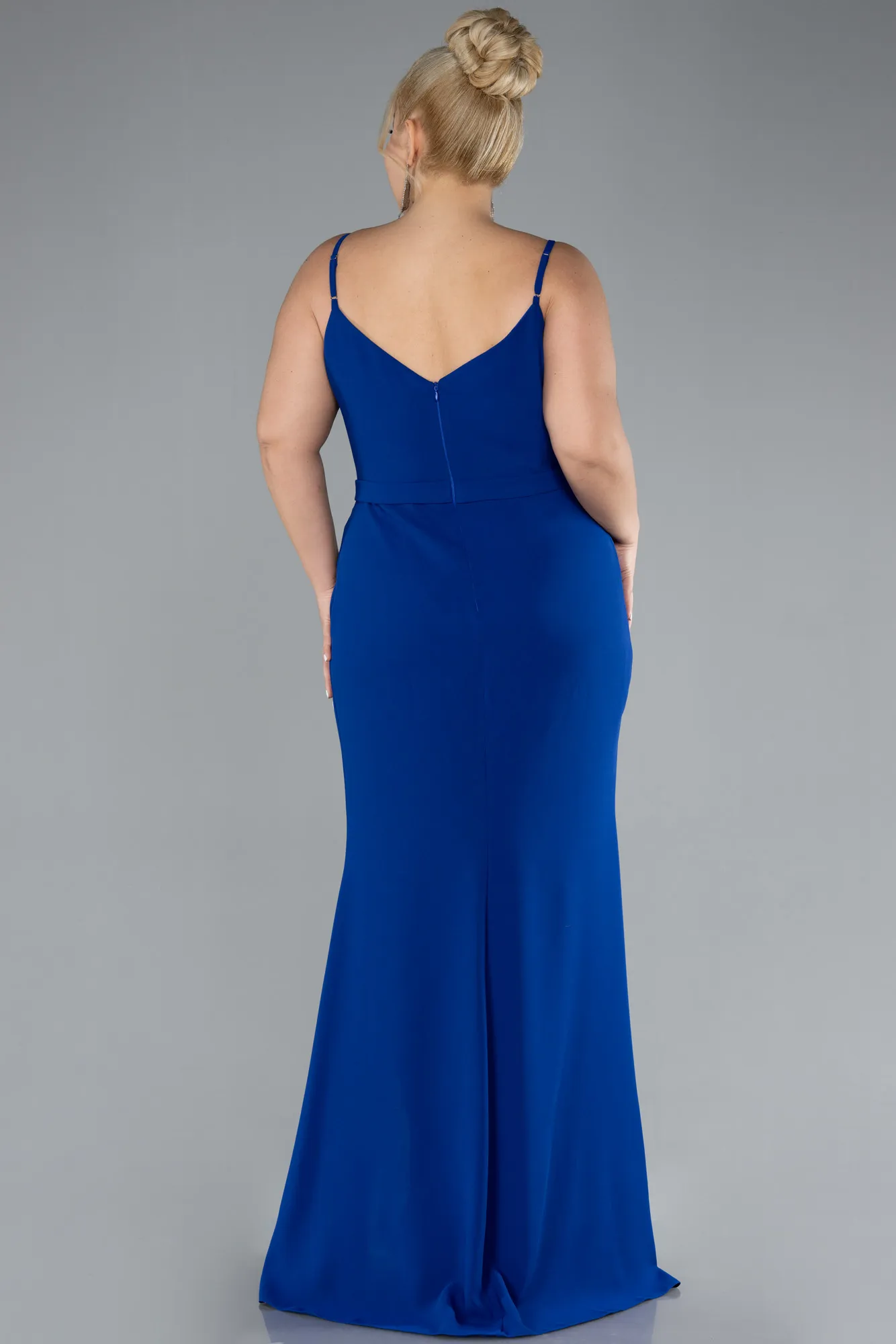 Sax Blue-Straps Long Plus Size Evening Gown ABU4300