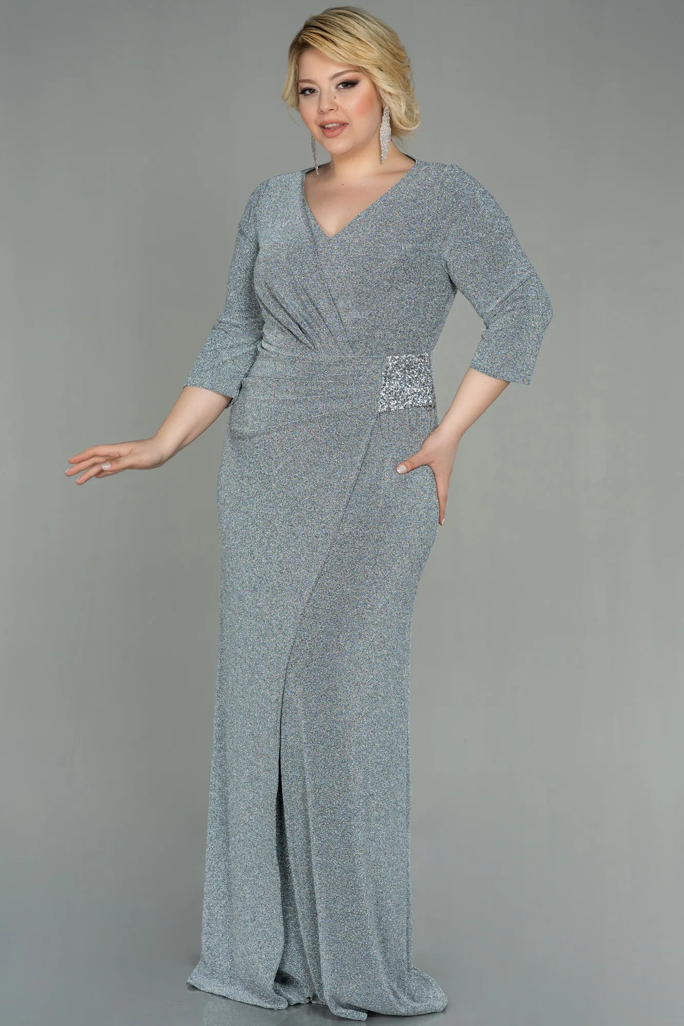 Silver-Long Plus Size Evening Dress ABU2922