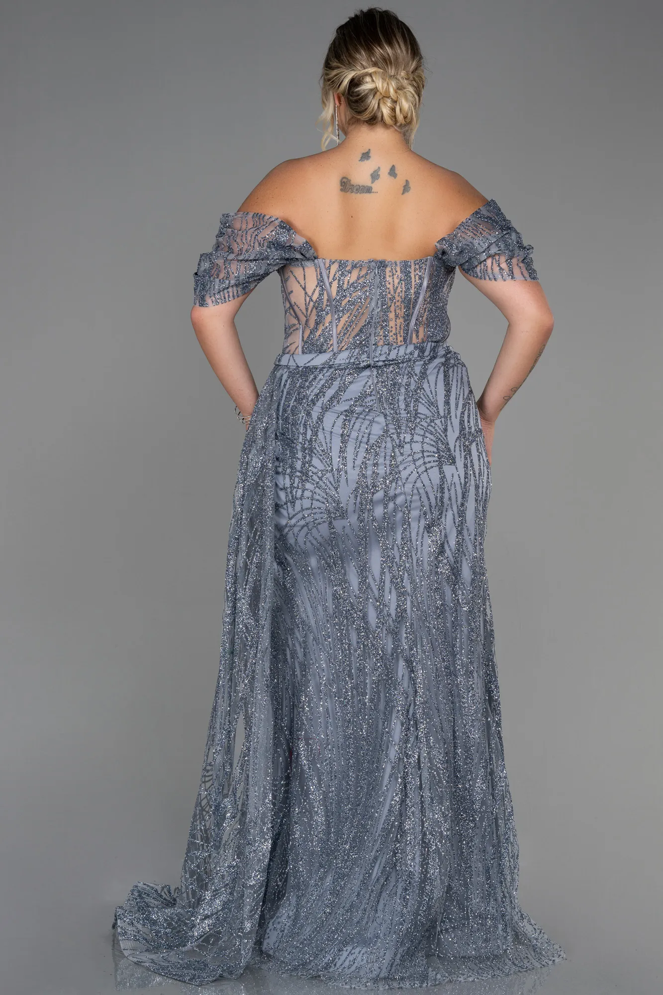 Silver-Long Plus Size Evening Dress ABU3097