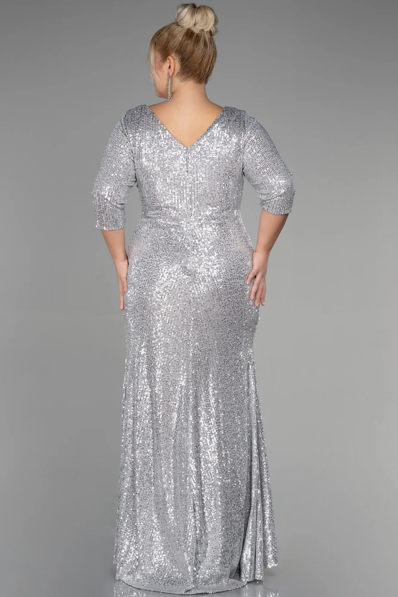 Silver-Long Scaly Plus Size Evening Dress ABU3258