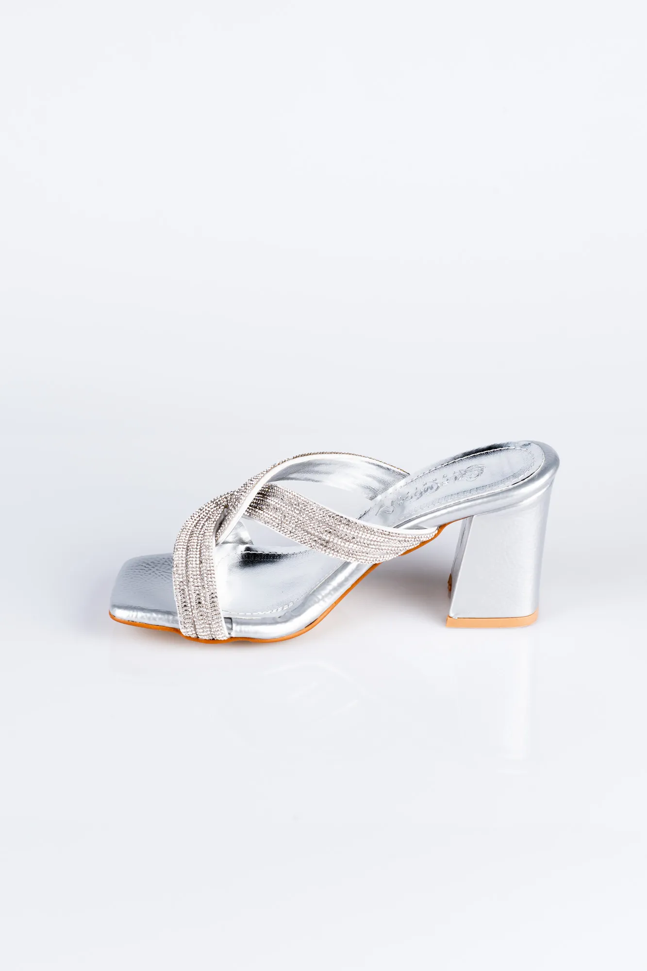 Silver-Mirror Evening Heeled Slippers AB1073