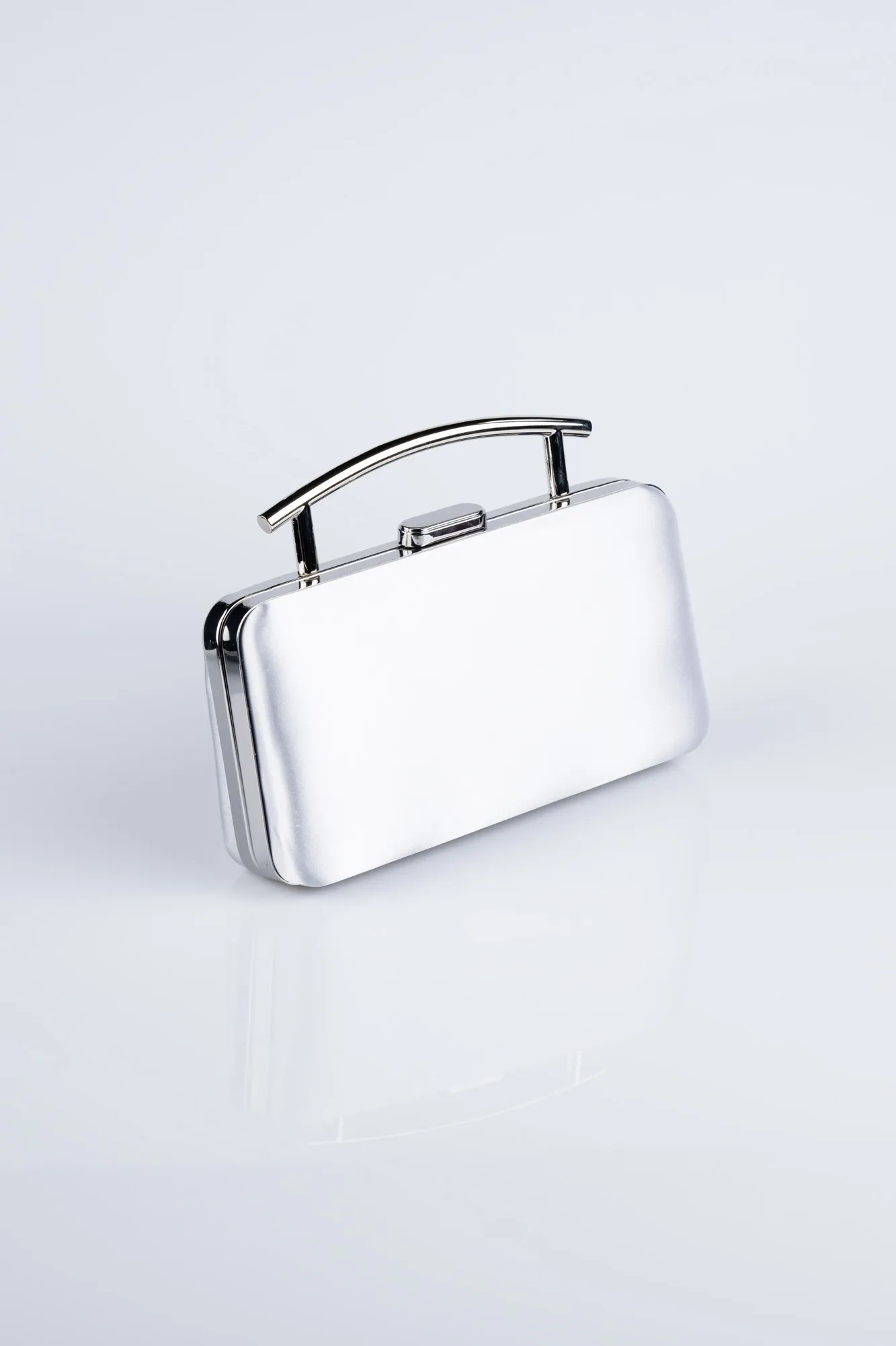 Silver-Satin Box Bag V756