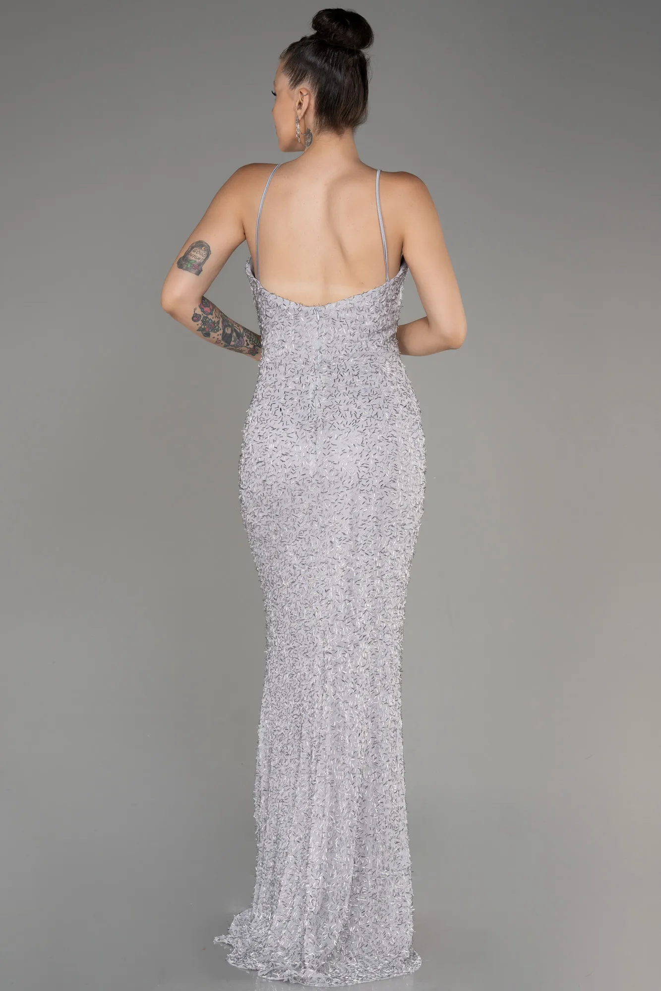 Silver-Straps Beaded Long Mermaid Evening Dress ABU4025