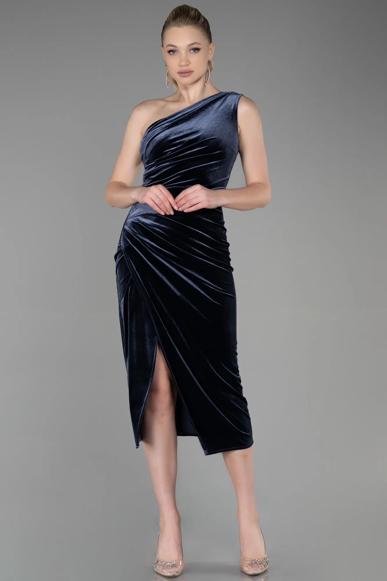 Smoked Color-Midi Velvet Invitation Dress ABK1501