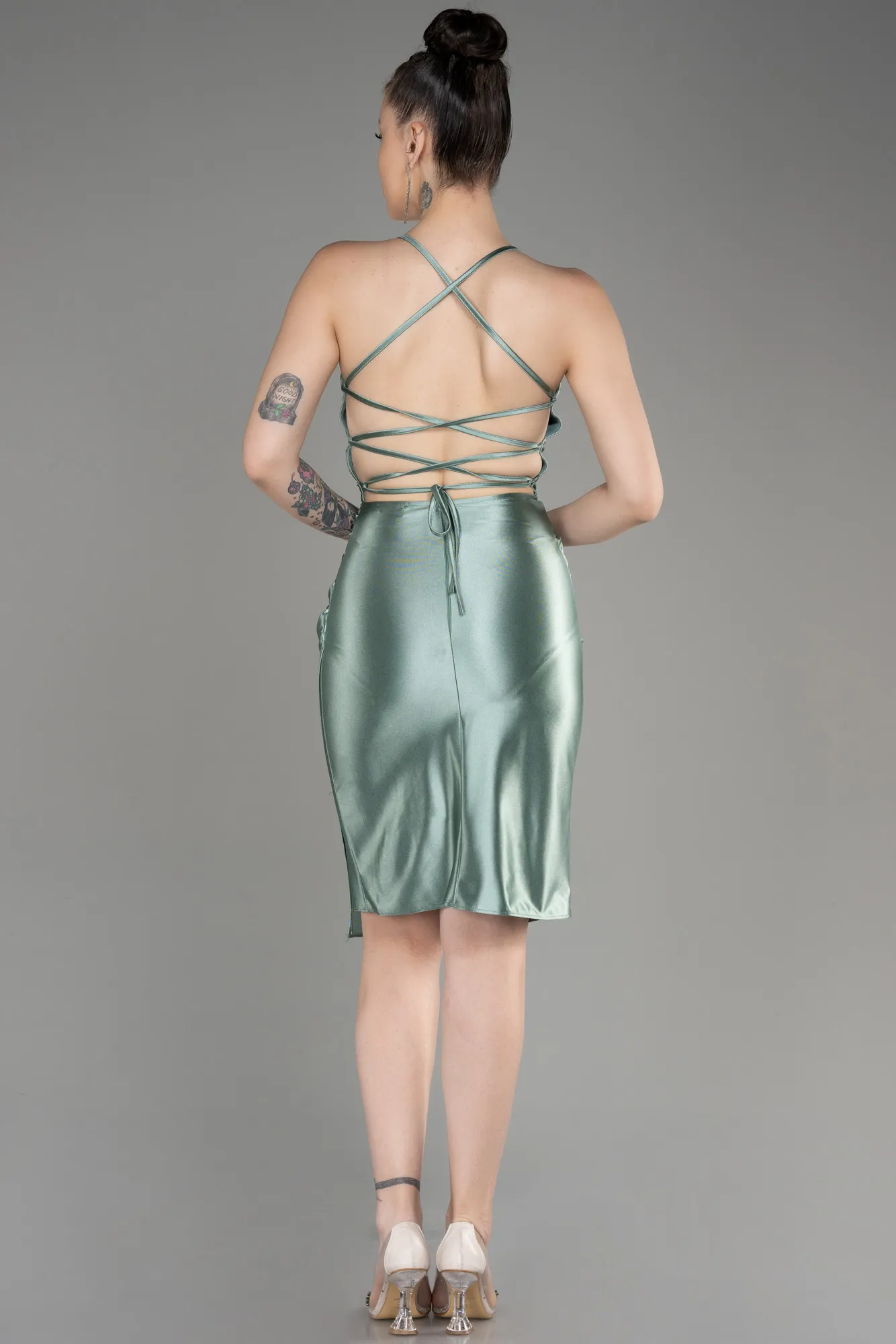 Turquoise-Backless Short Satin Cocktail Dress ABK2078