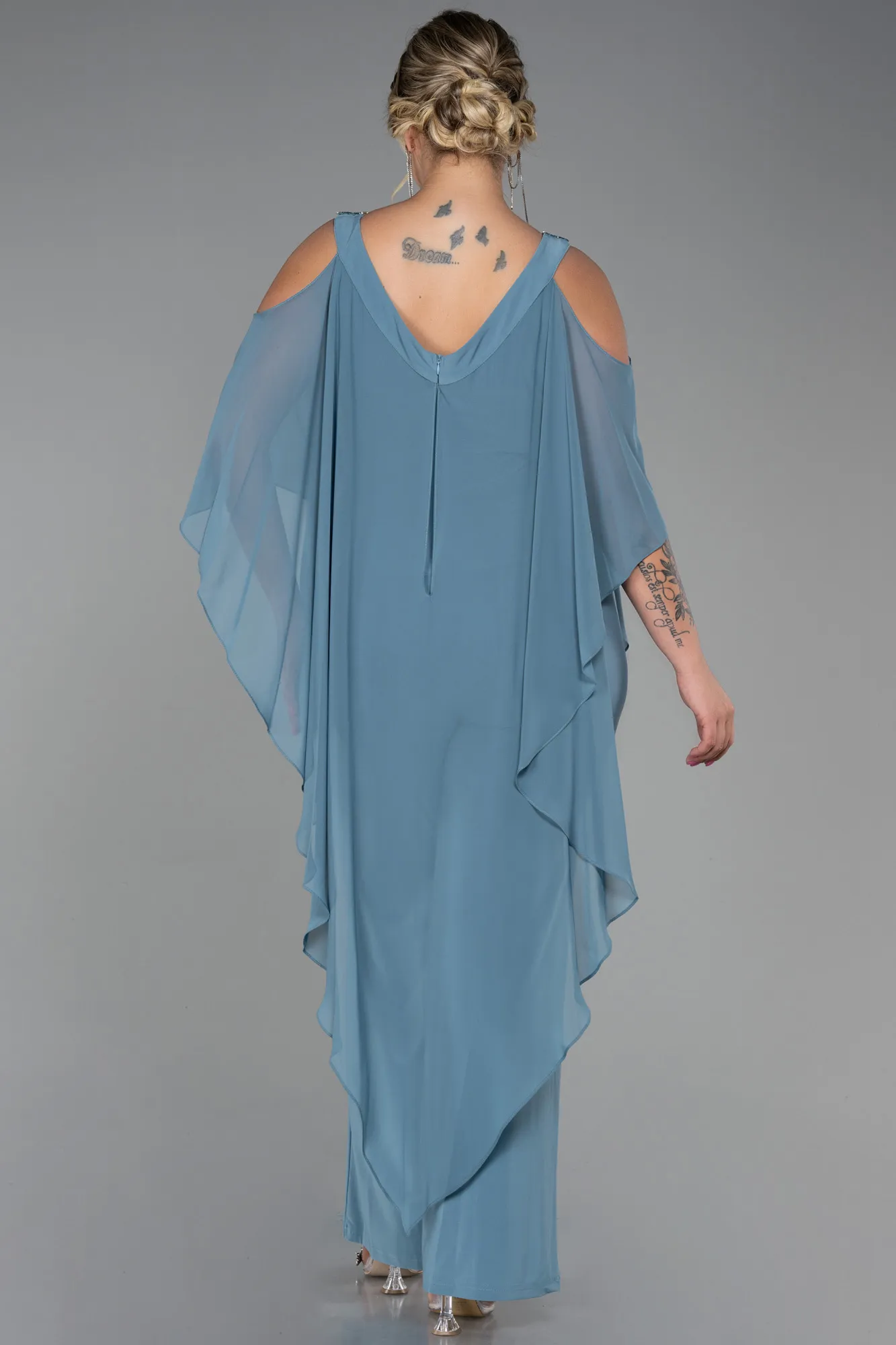 Turquoise-Chiffon Plus Size Evening Dress ABT096