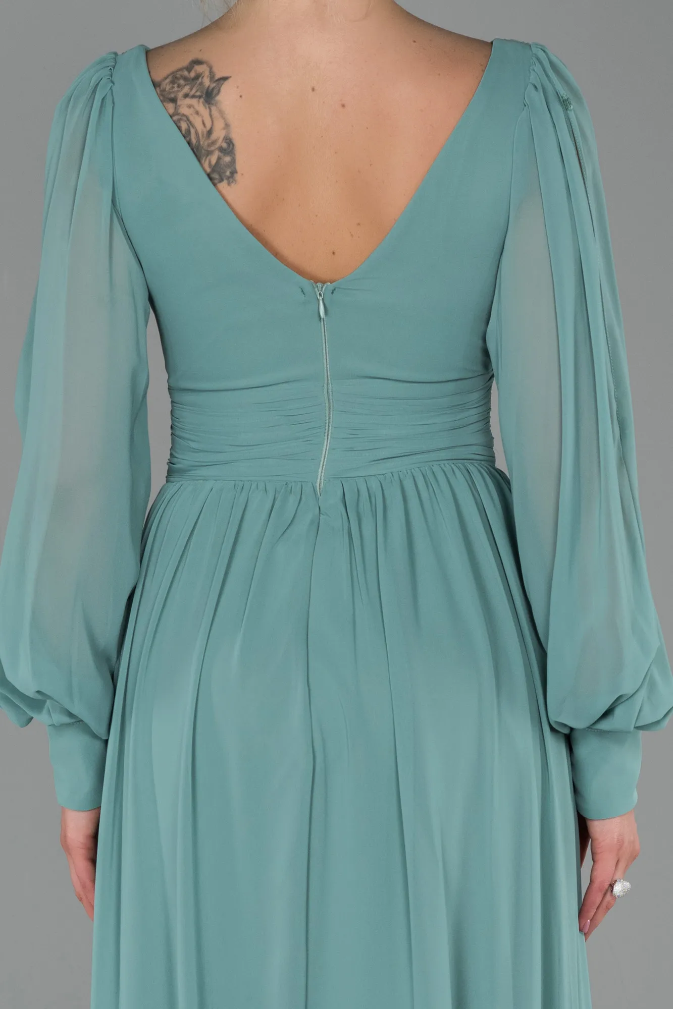 Turquoise-Long Chiffon Evening Dress ABU1702
