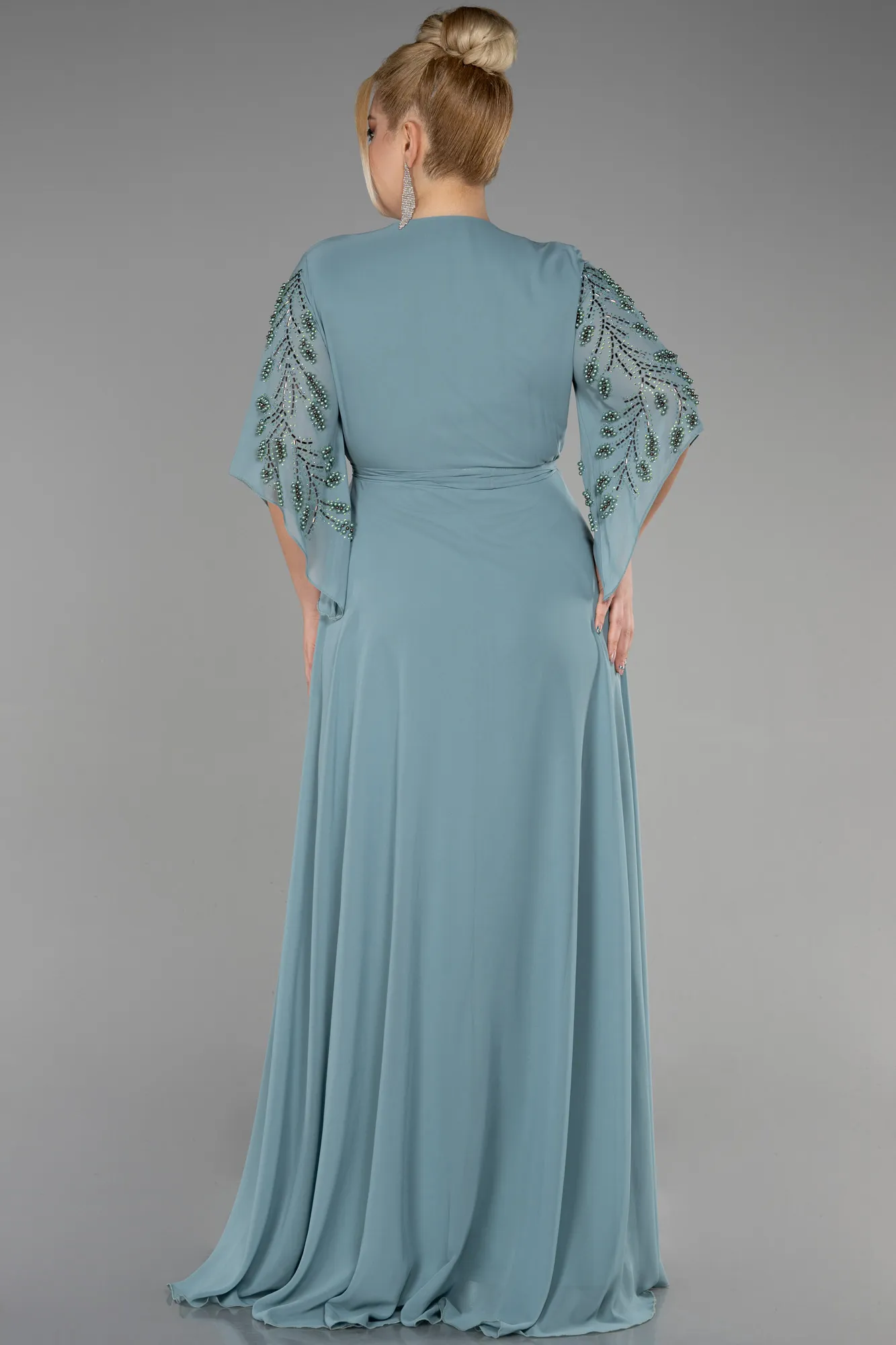 Turquoise-Long Chiffon Plus Size Evening Dress ABU2071