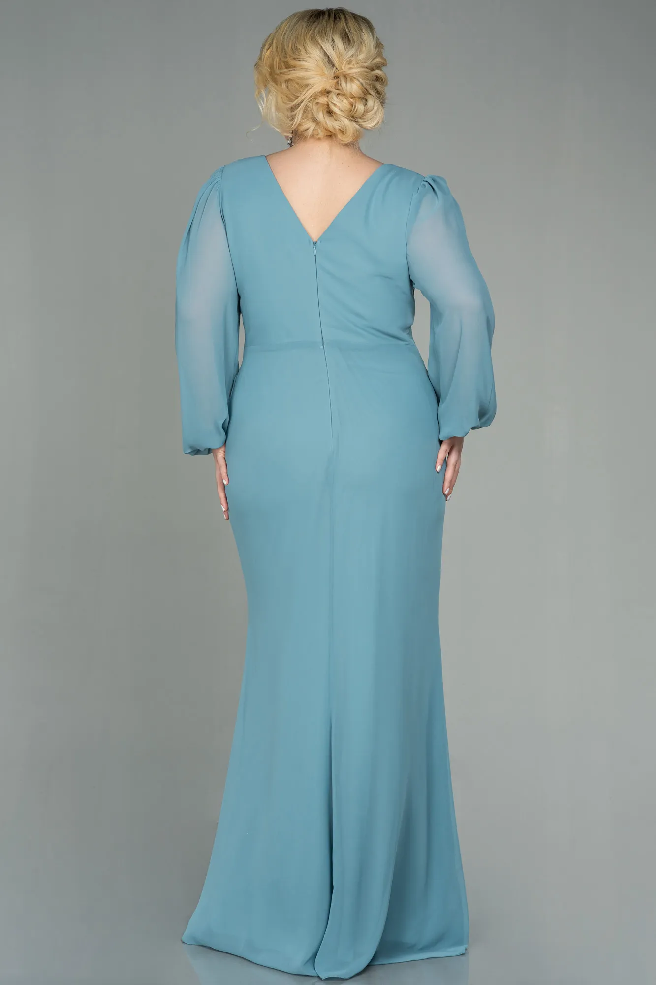 Turquoise-Long Chiffon Plus Size Evening Dress ABU2763