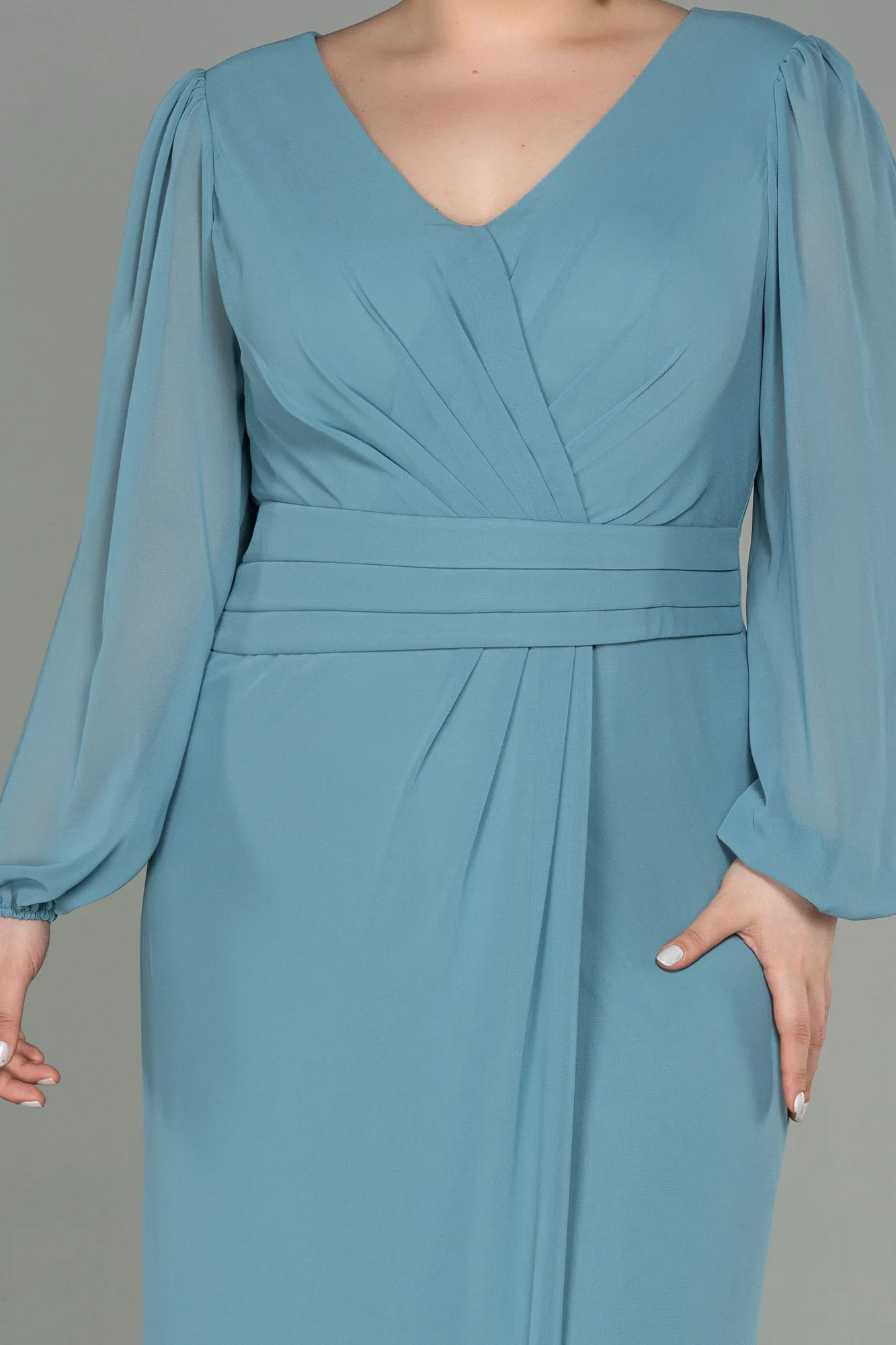 Turquoise-Long Chiffon Plus Size Evening Dress ABU2763