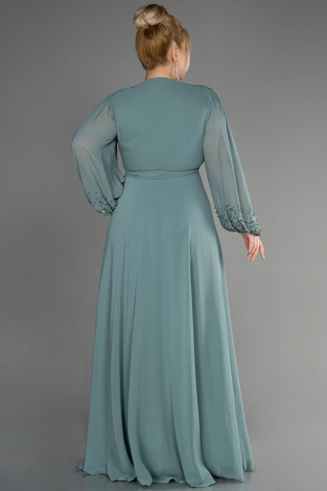 Turquoise-Long Chiffon Plus Size Evening Dress ABU3075