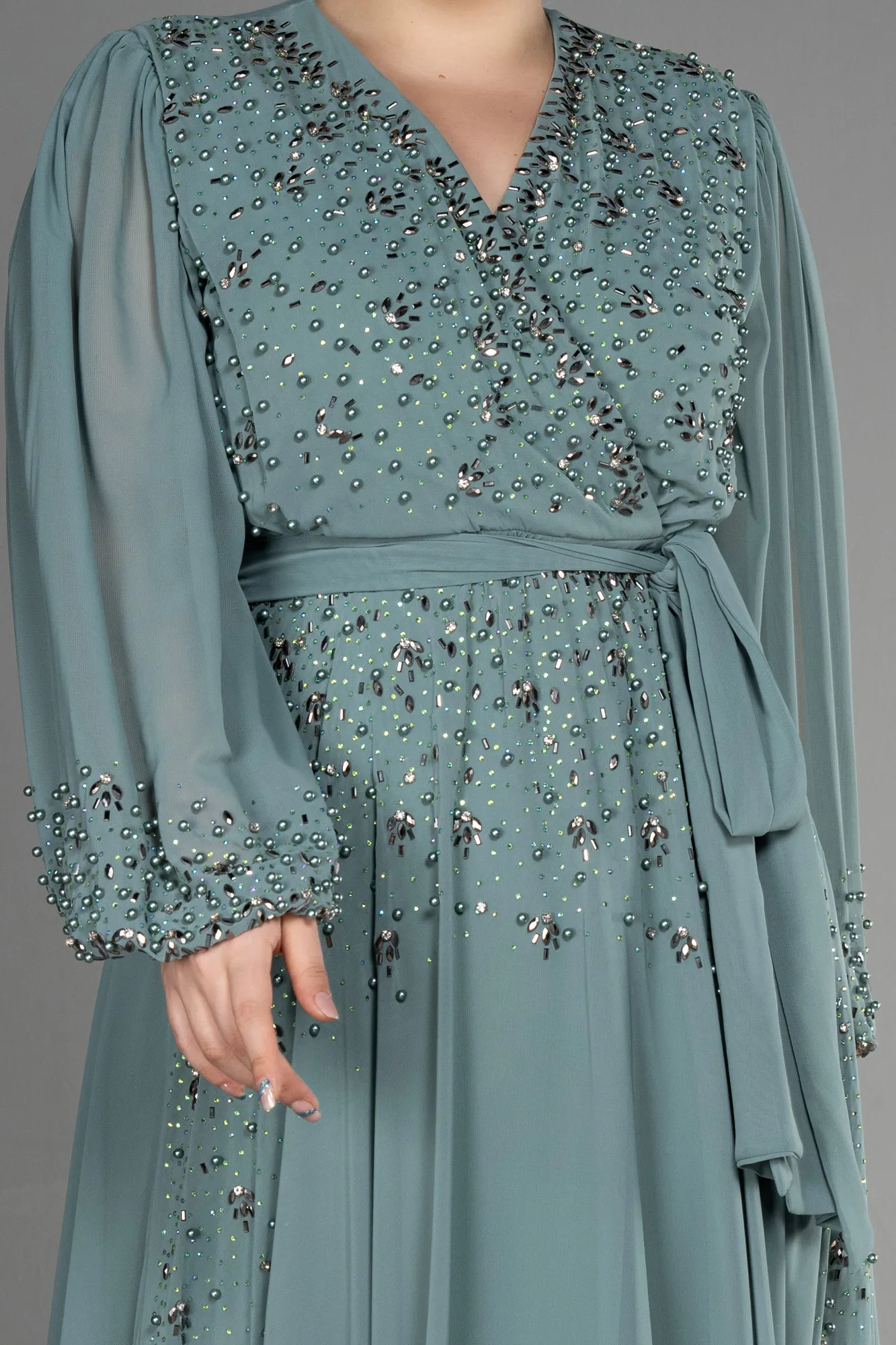 Turquoise-Long Chiffon Plus Size Evening Dress ABU3075