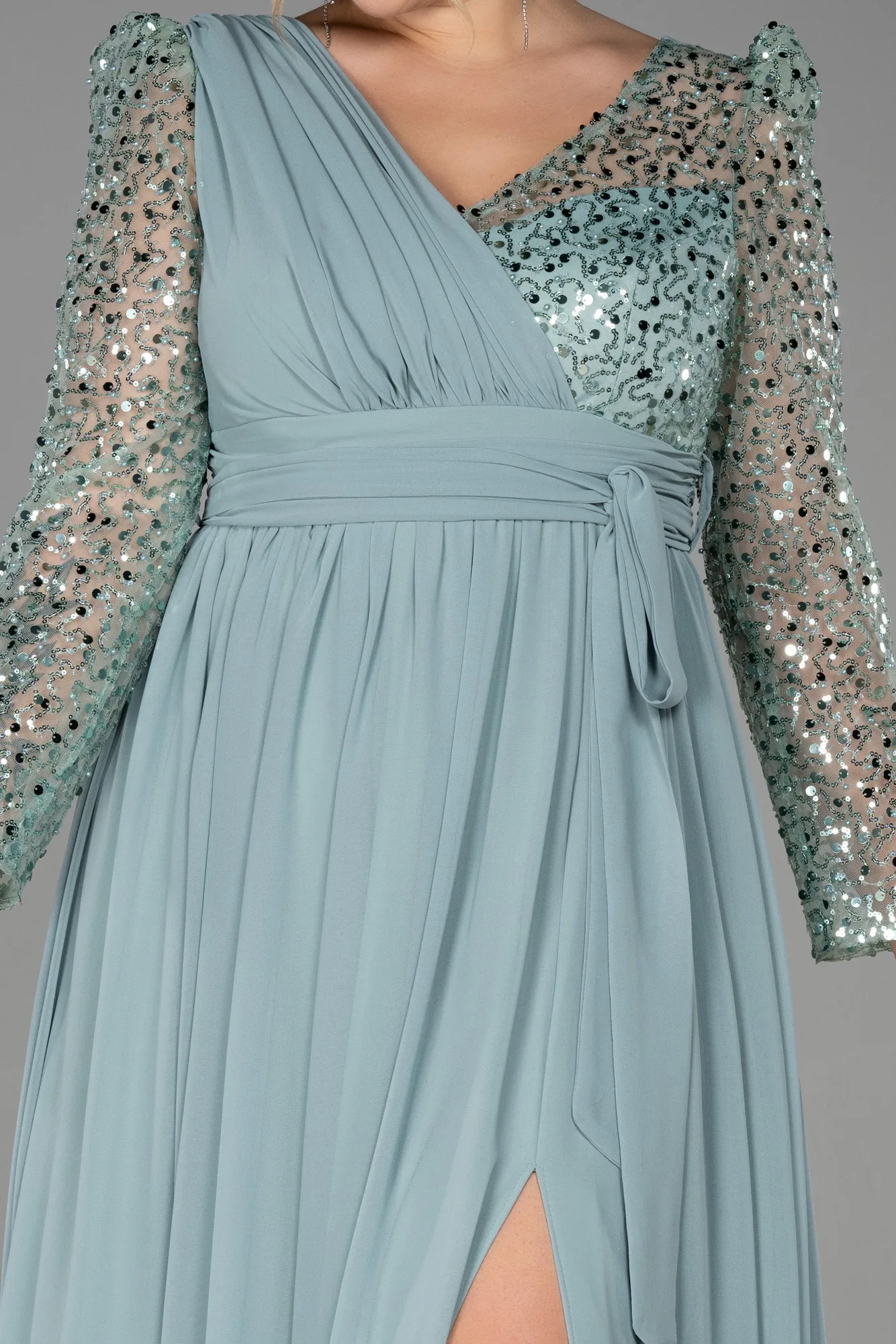 Turquoise-Long Chiffon Plus Size Evening Dress ABU3186