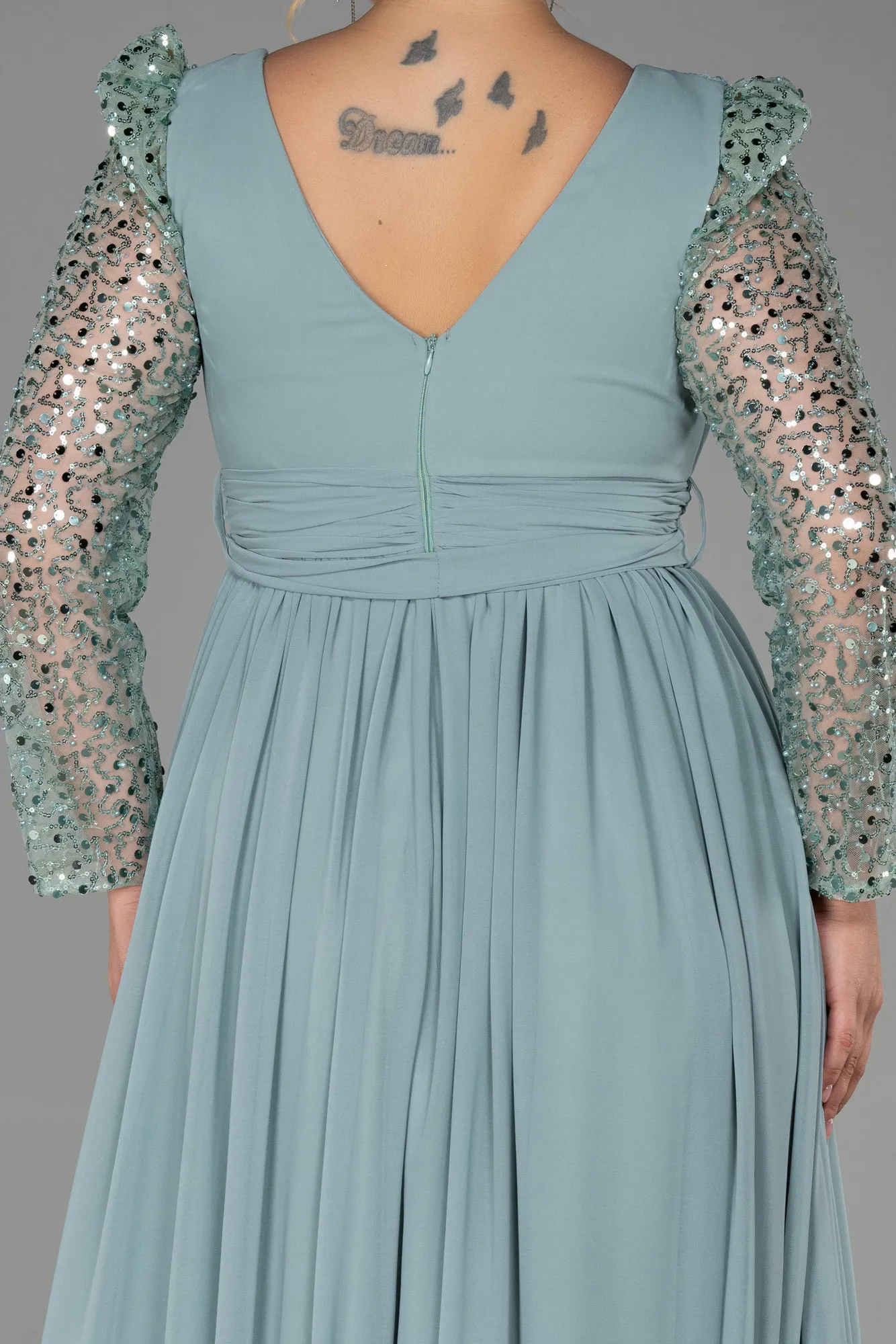 Turquoise-Long Chiffon Plus Size Evening Dress ABU3186