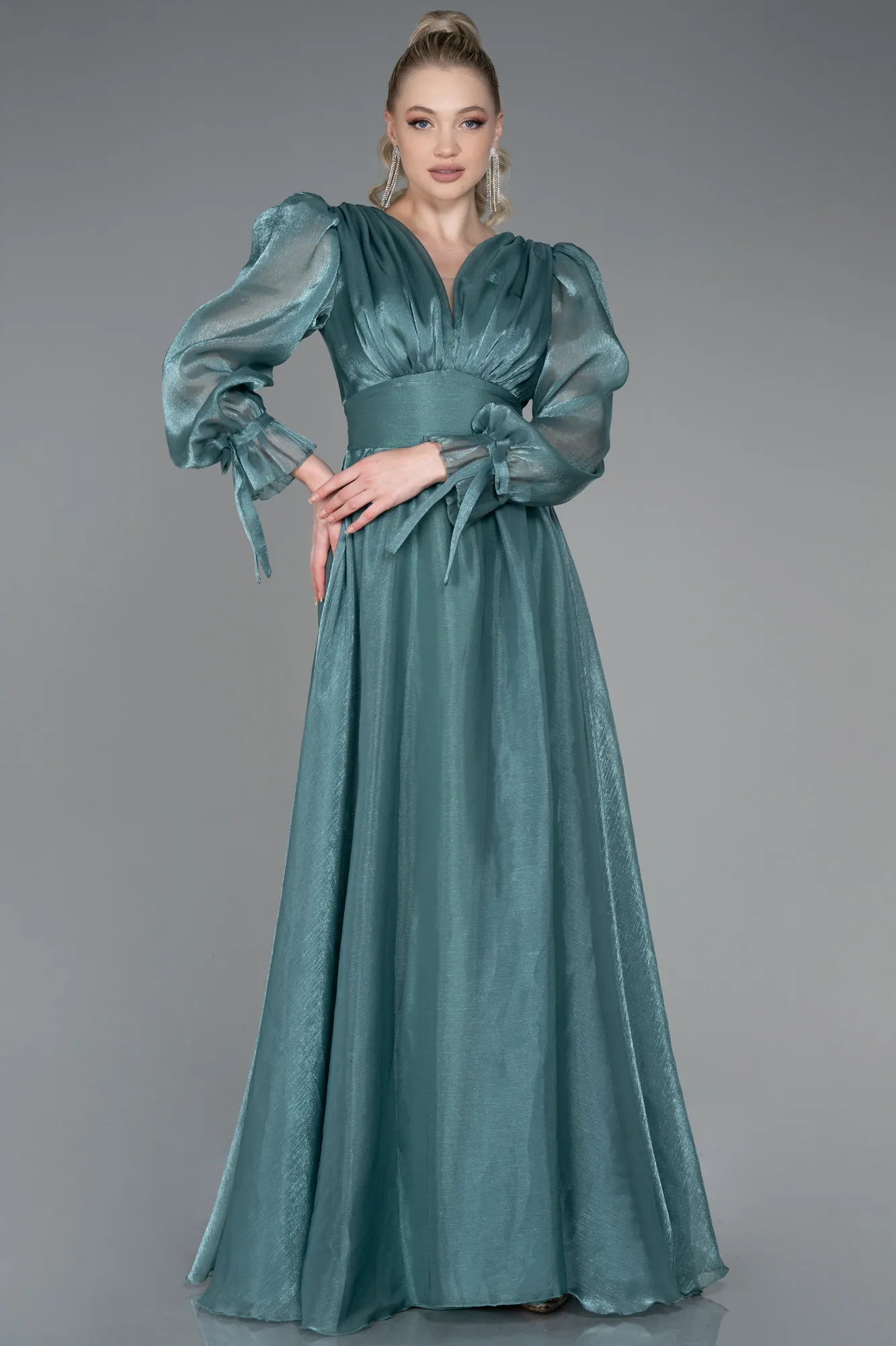 Turquoise-Long Evening Dress ABU1951