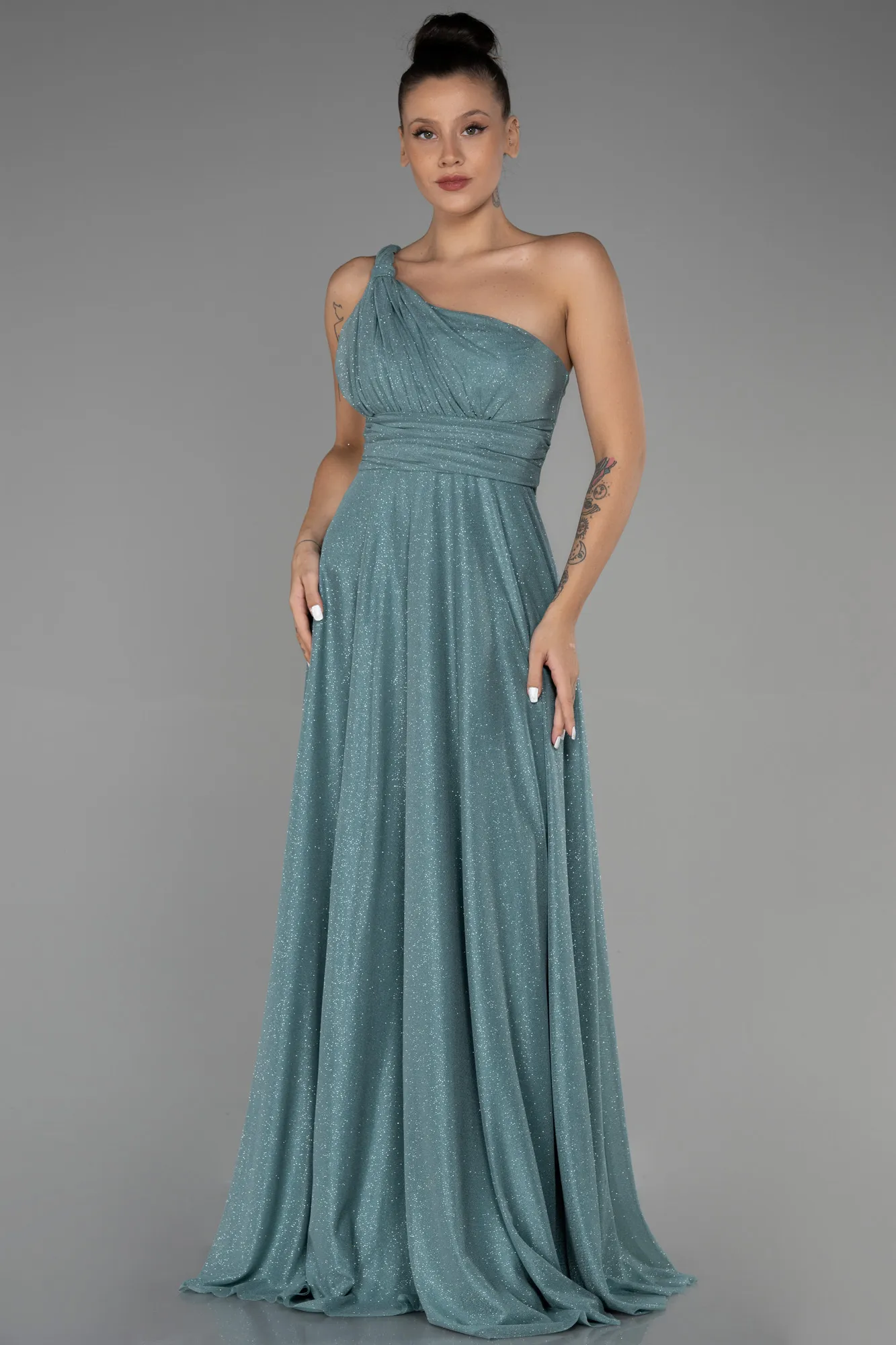 Turquoise-Long Evening Dress ABU2834