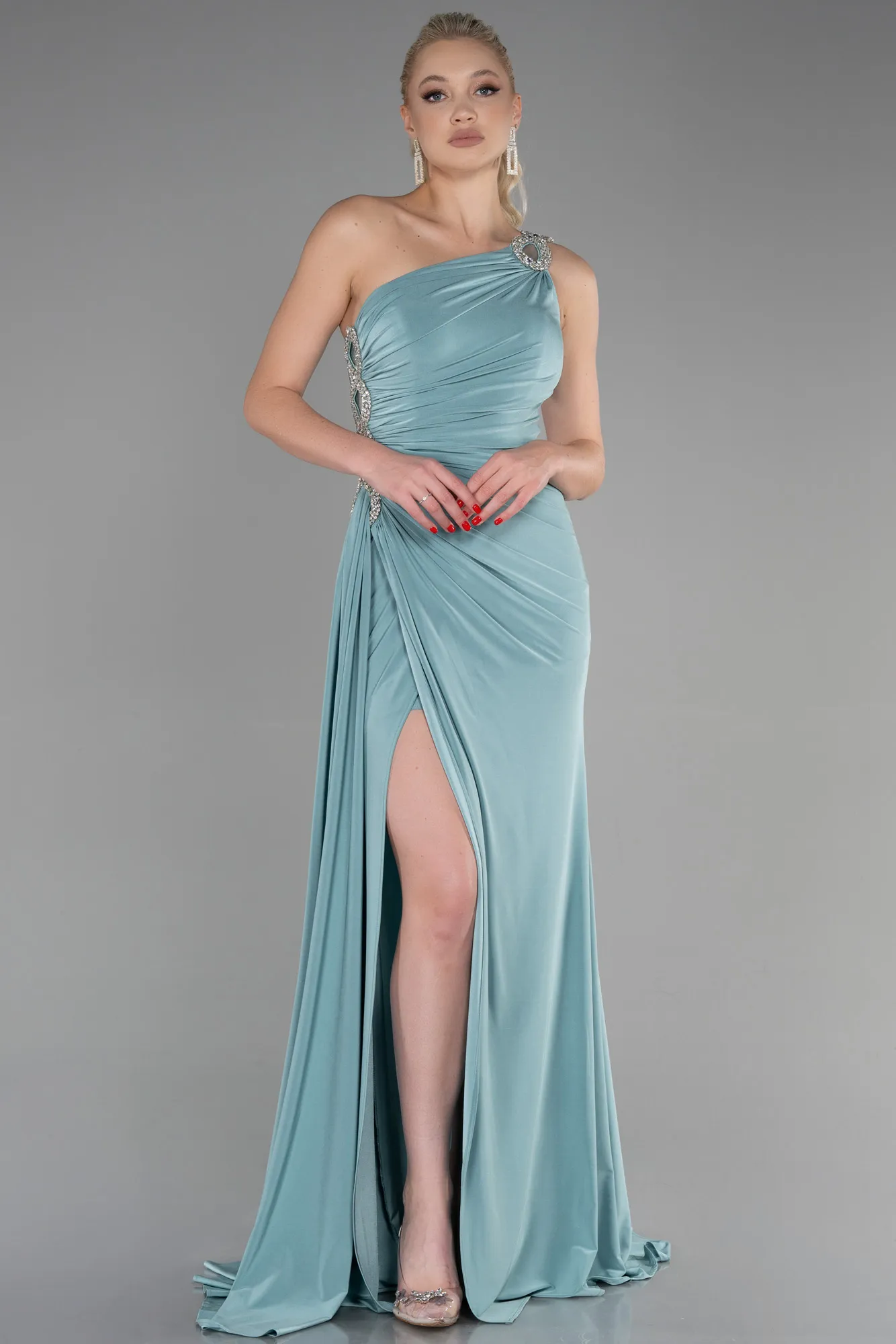 Turquoise-Long Evening Dress ABU2964