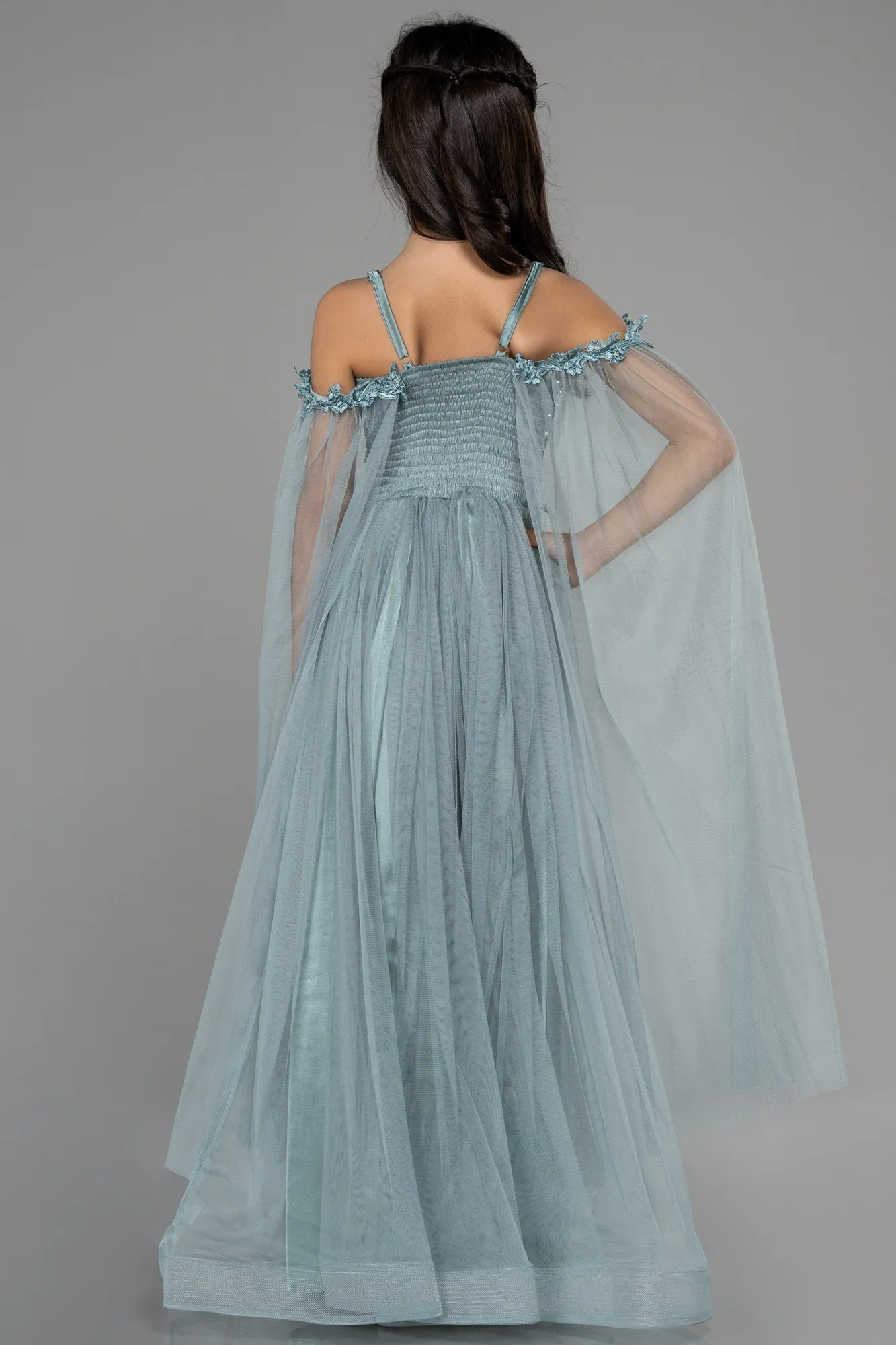 Turquoise-Long Girl Dress ABU3029