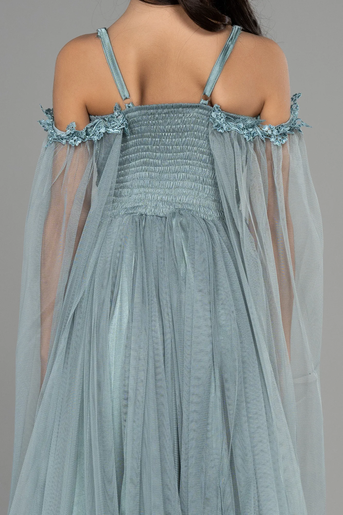 Turquoise-Long Girl Dress ABU3029
