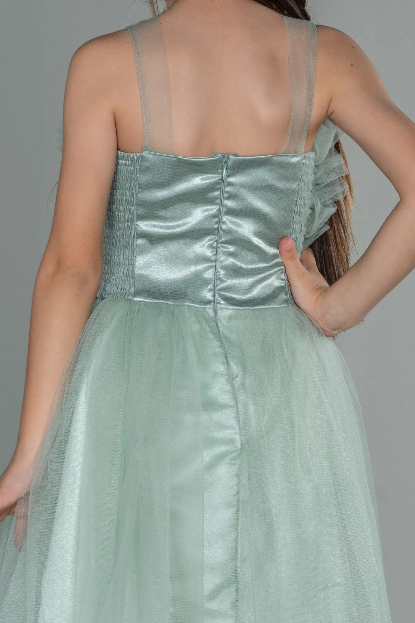 Turquoise-Long Girl Dress ABU3032
