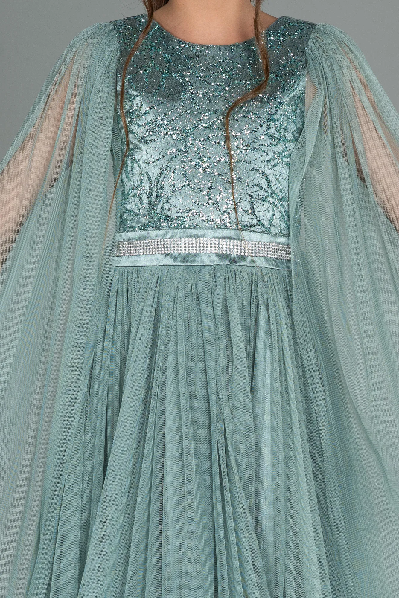 Turquoise-Long Girl Dress ABU3155