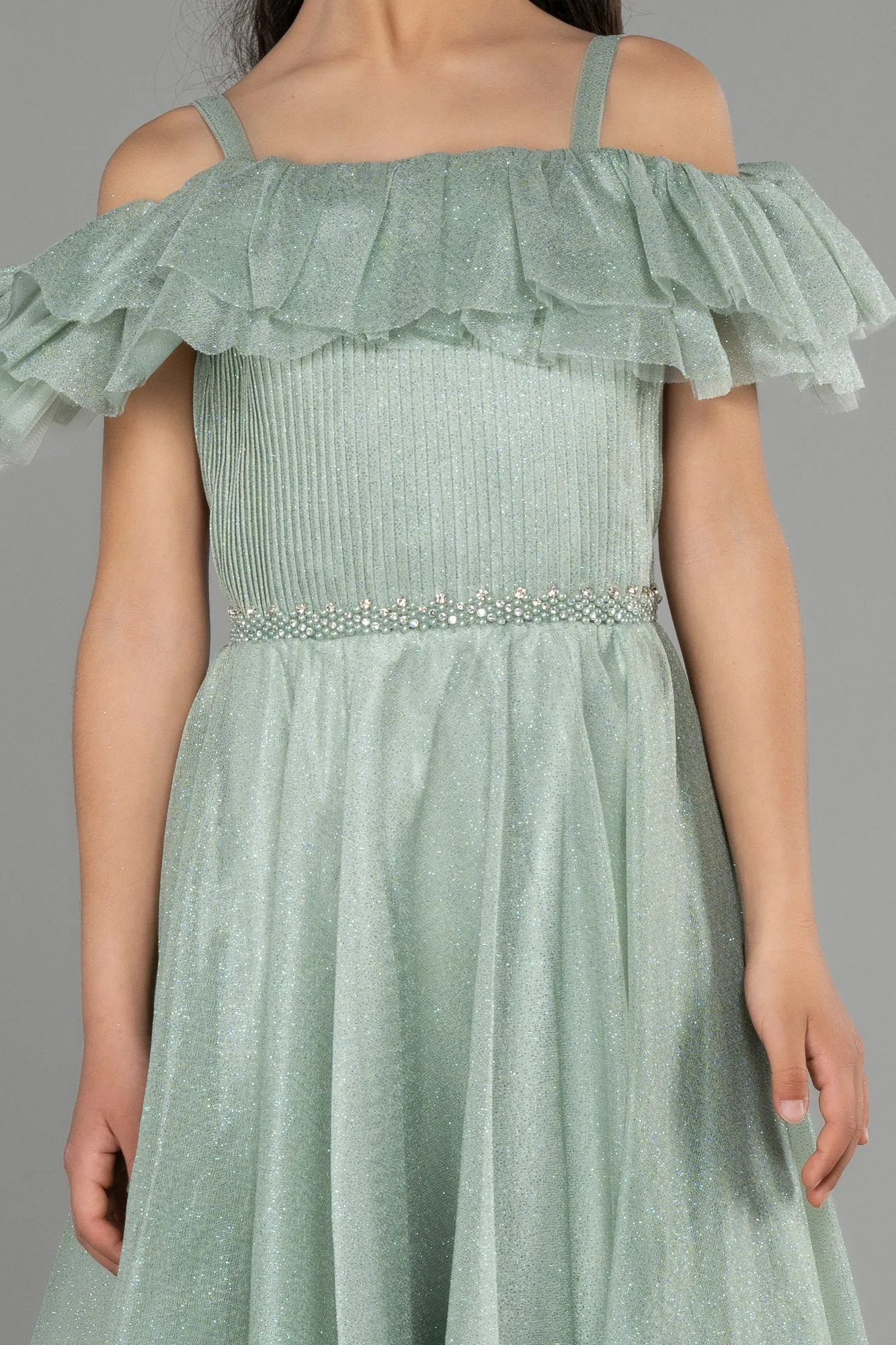 Turquoise-Long Girl Dress ABU3728