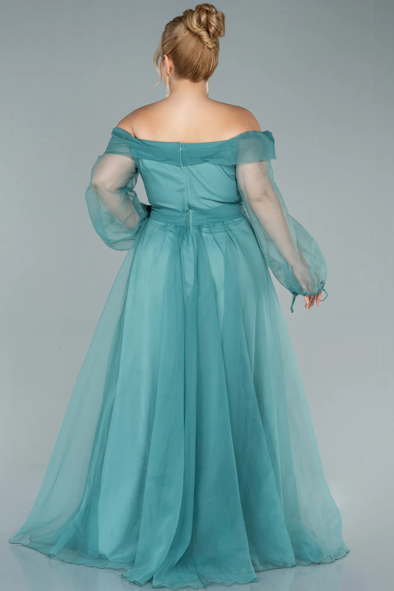 Turquoise-Long Oversized Evening Dress ABU1535