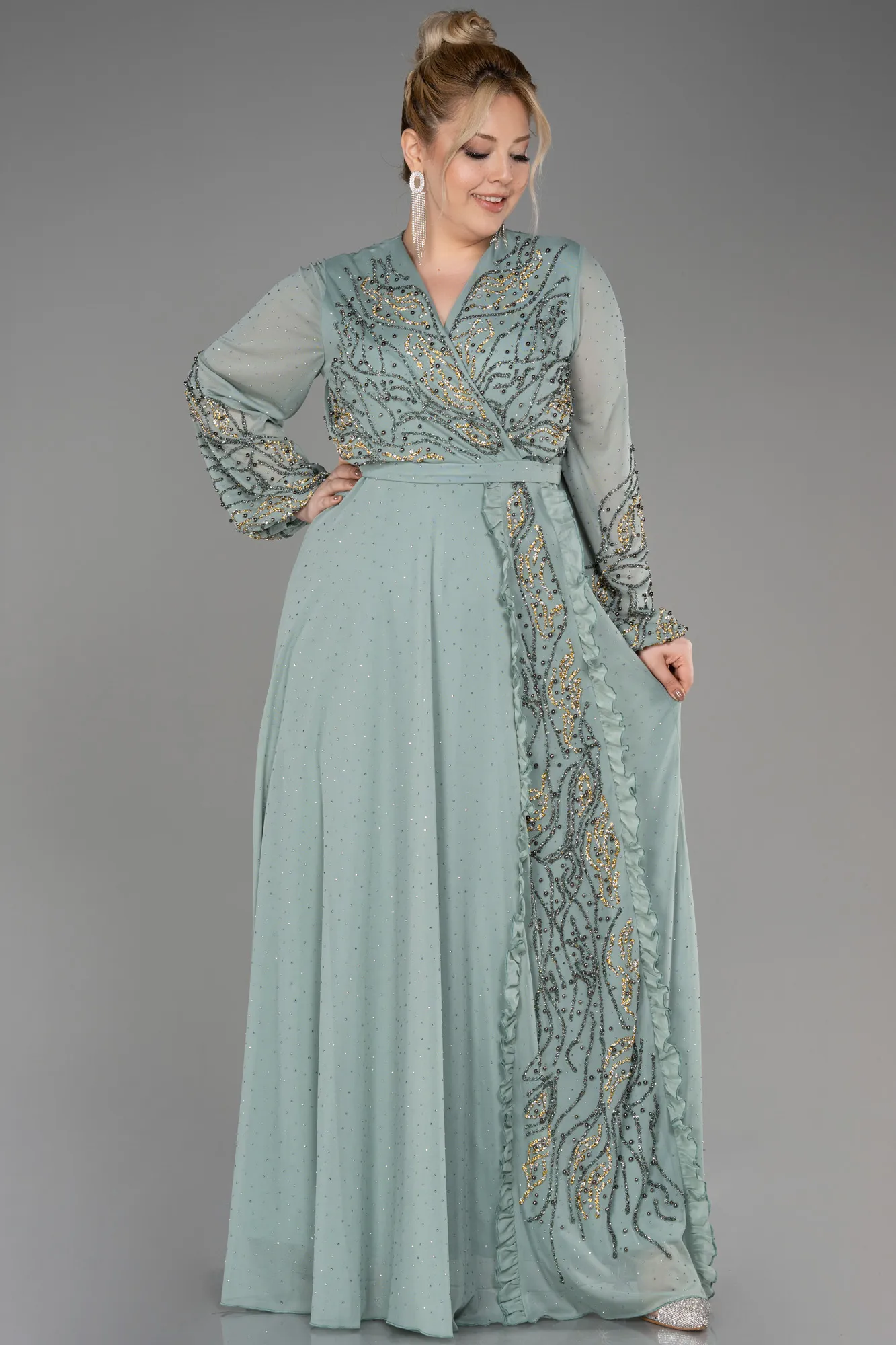 Turquoise-Long Plus Size Engagement Dress ABU3653