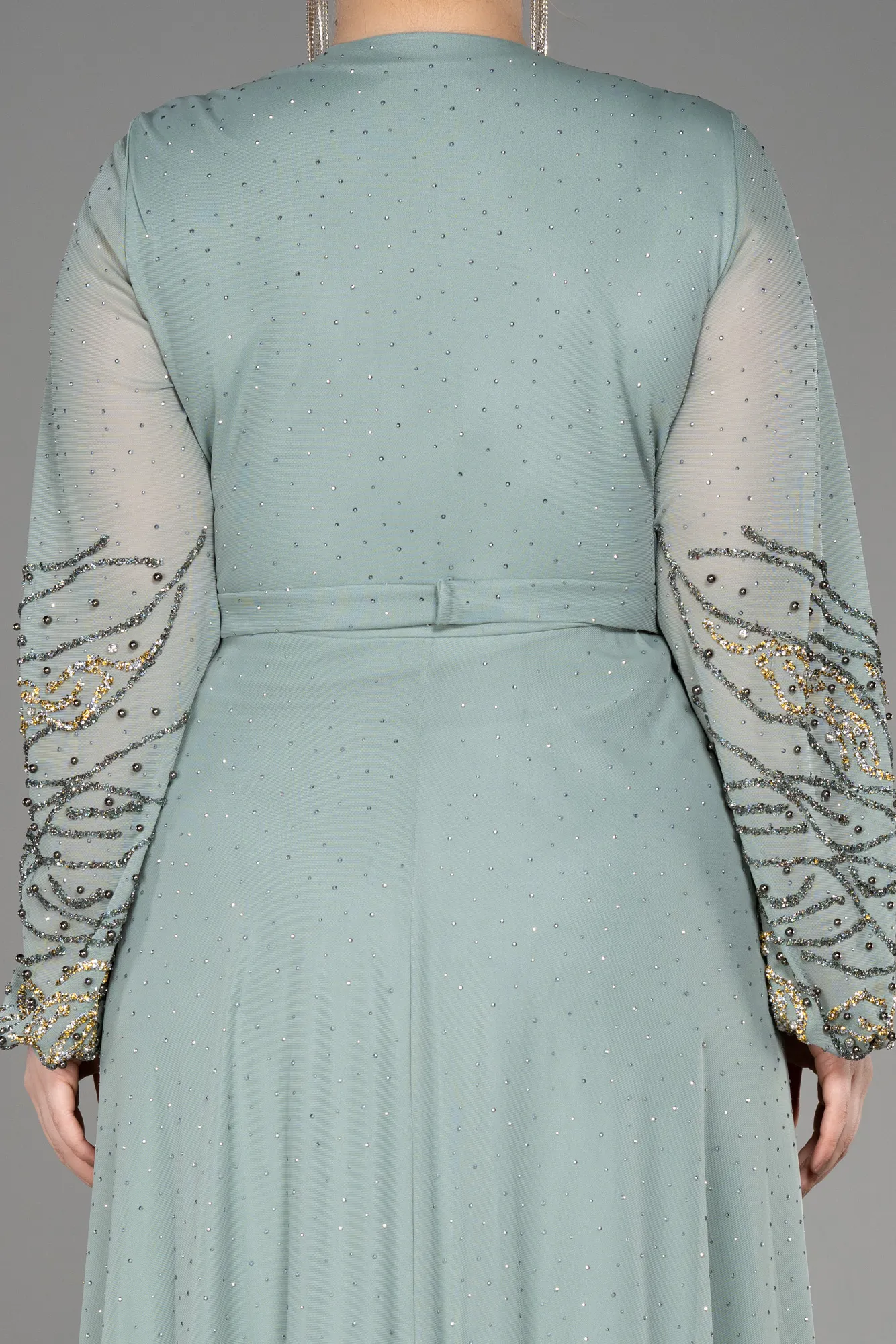 Turquoise-Long Plus Size Engagement Dress ABU3653