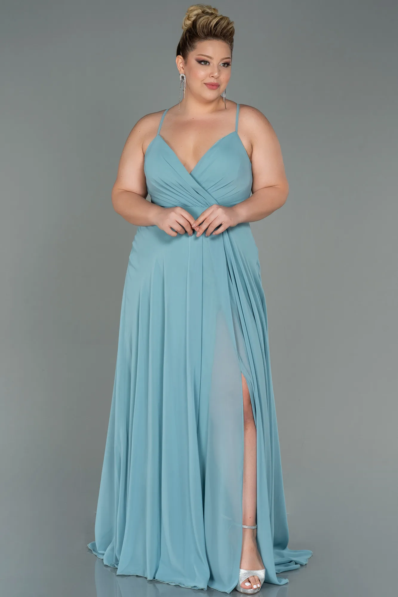 Turquoise-Long Plus Size Evening Dress ABU1324