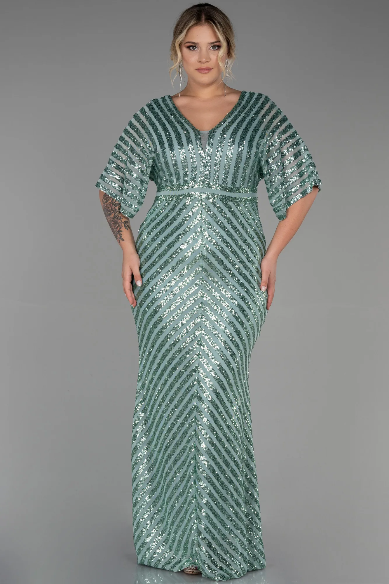 Turquoise-Long Plus Size Evening Dress ABU2309