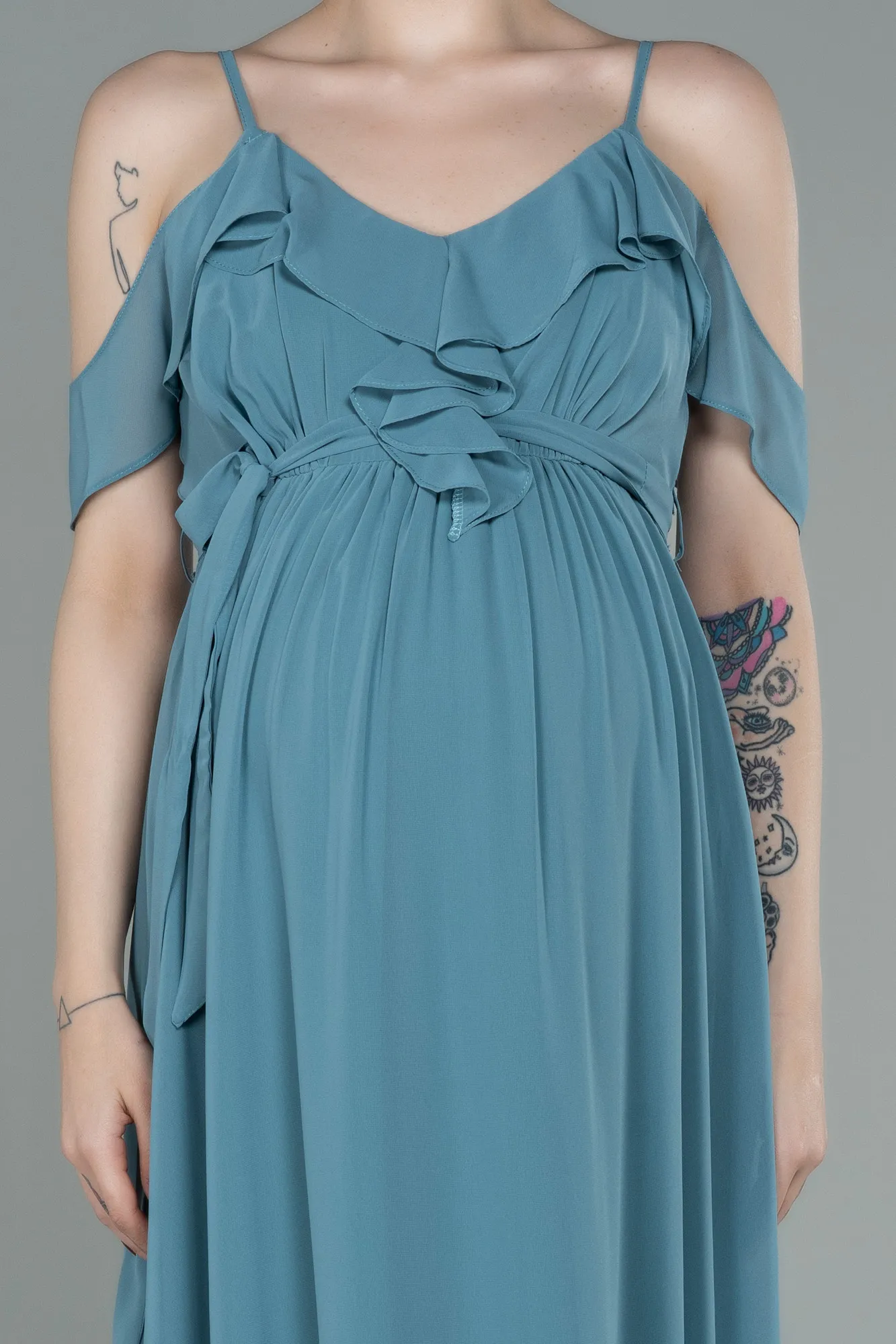 Turquoise-Long Pregnancy Evening Dress ABU744