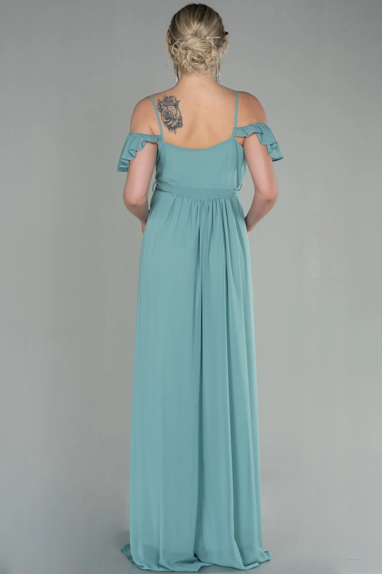 Turquoise-Long Pregnancy Evening Dress ABU756