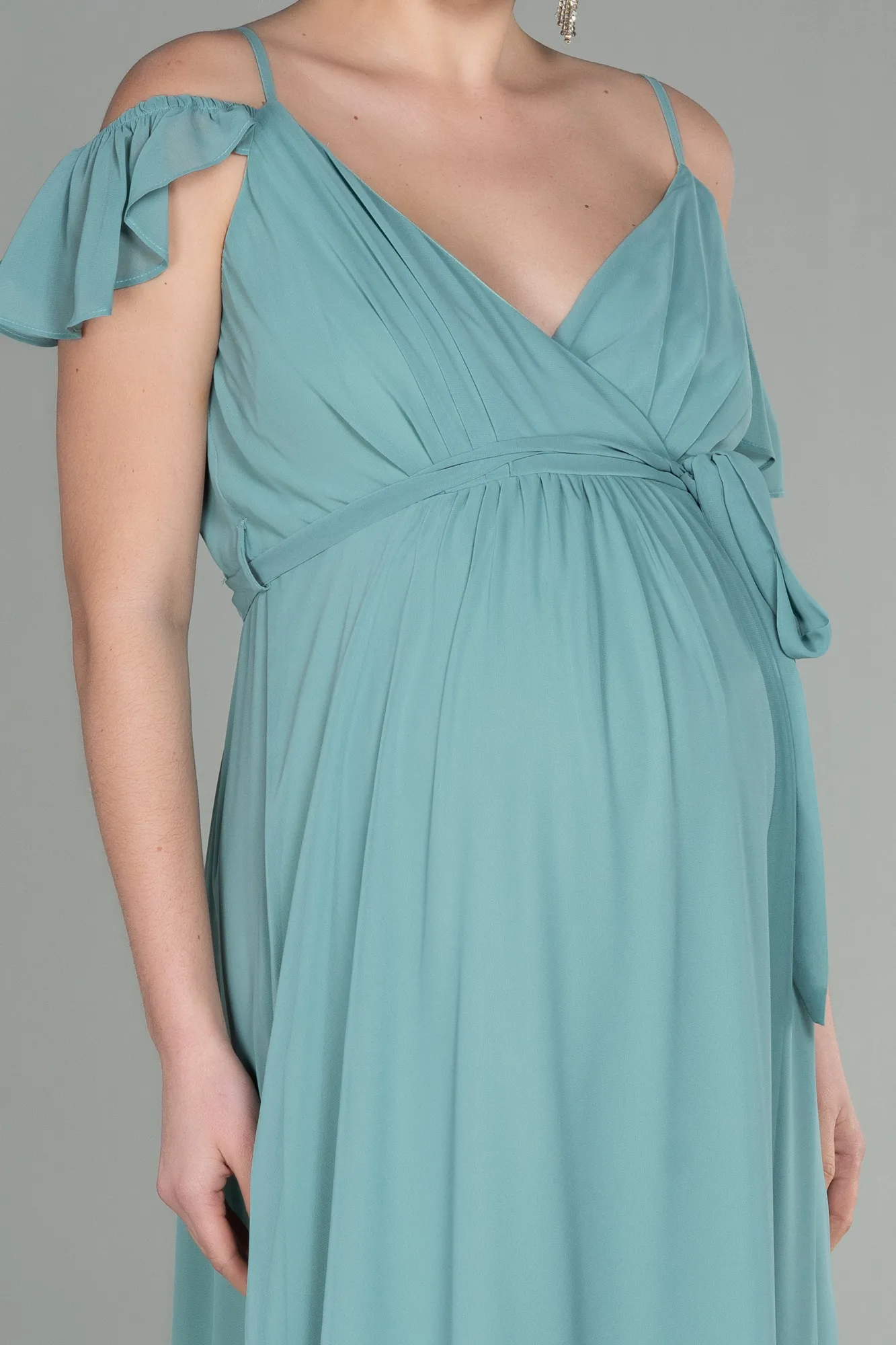 Turquoise-Long Pregnancy Evening Dress ABU756