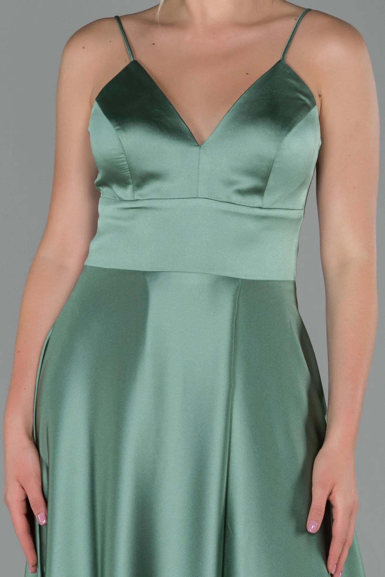 Turquoise-Long Satin Evening Dress ABU1458