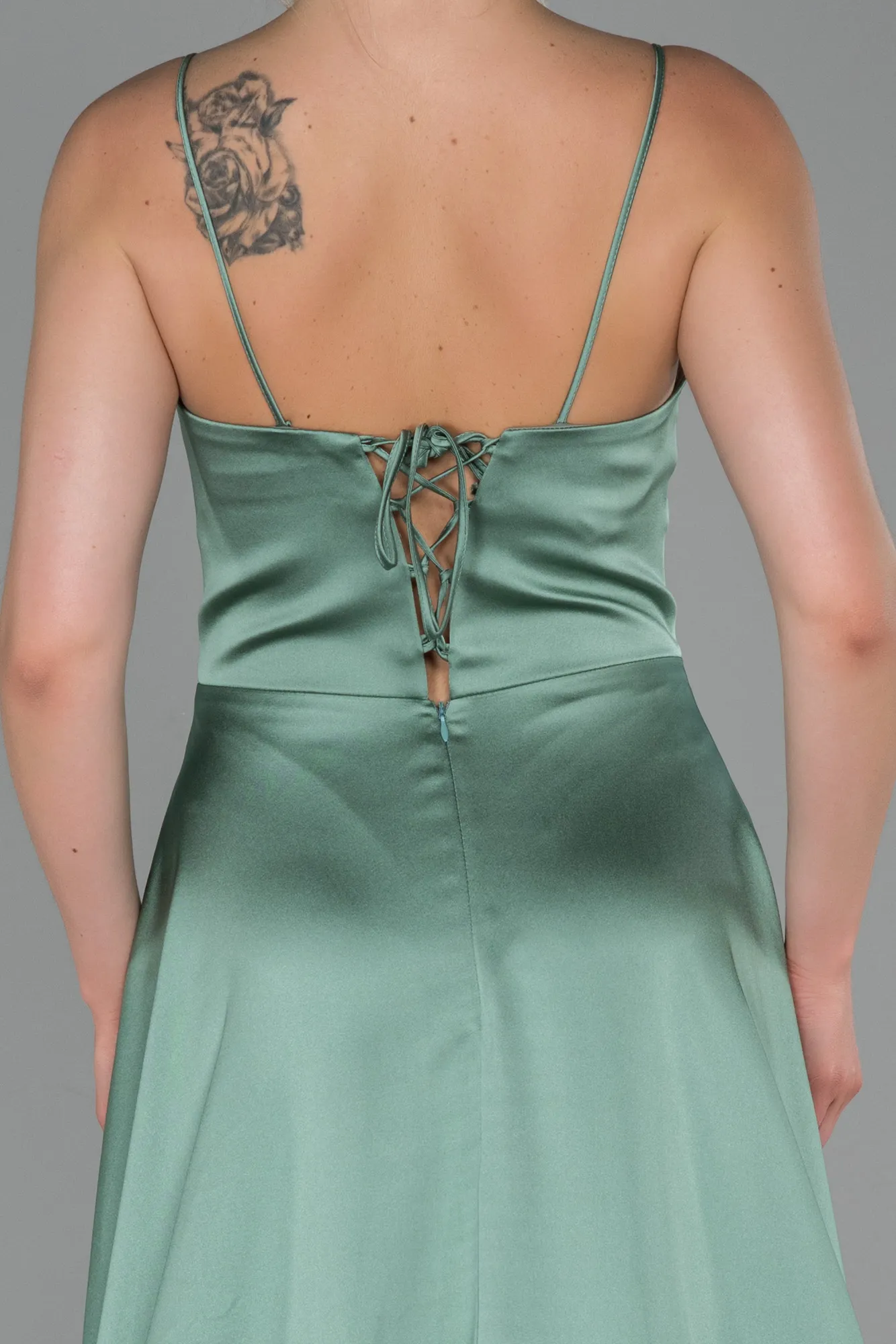 Turquoise-Long Satin Evening Dress ABU1458