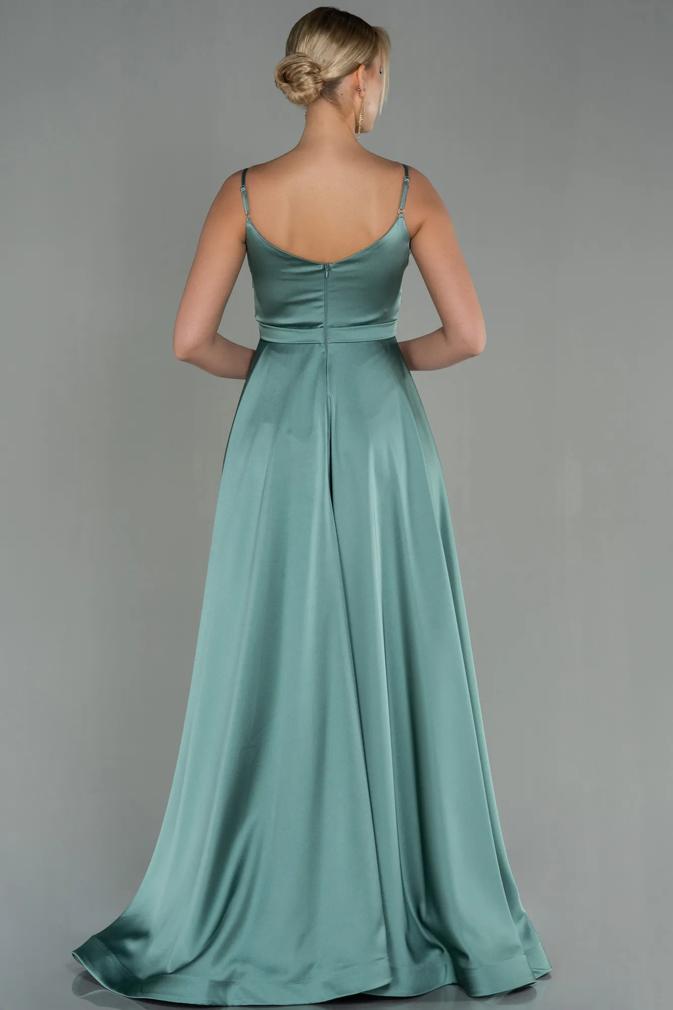 Turquoise-Long Satin Evening Dress ABU1601