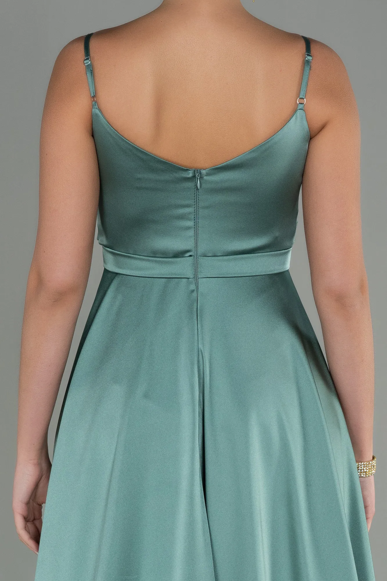 Turquoise-Long Satin Evening Dress ABU1601