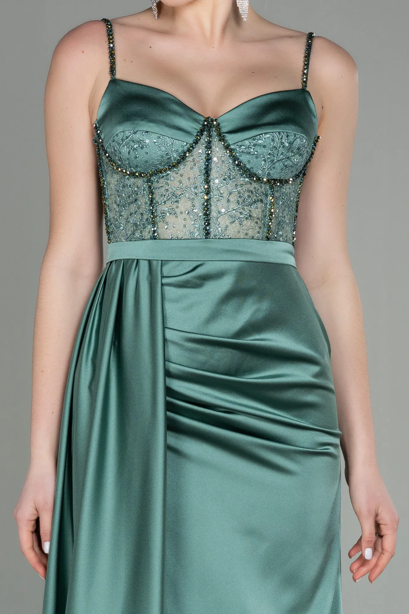 Turquoise-Long Satin Evening Dress ABU2130