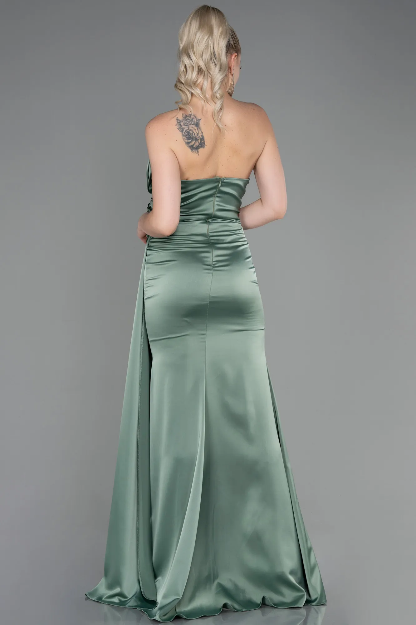 Turquoise-Long Satin Evening Dress ABU3234