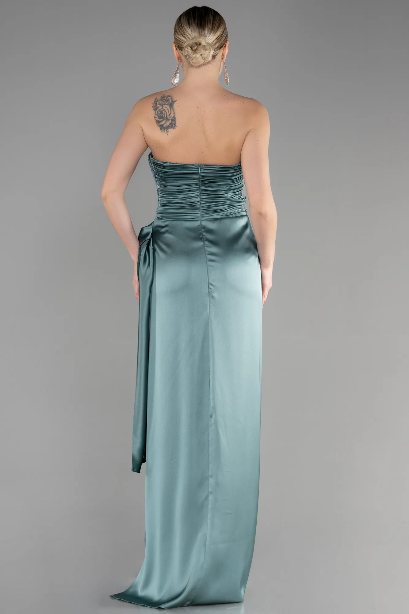 Turquoise-Long Satin Prom Gown ABU3482