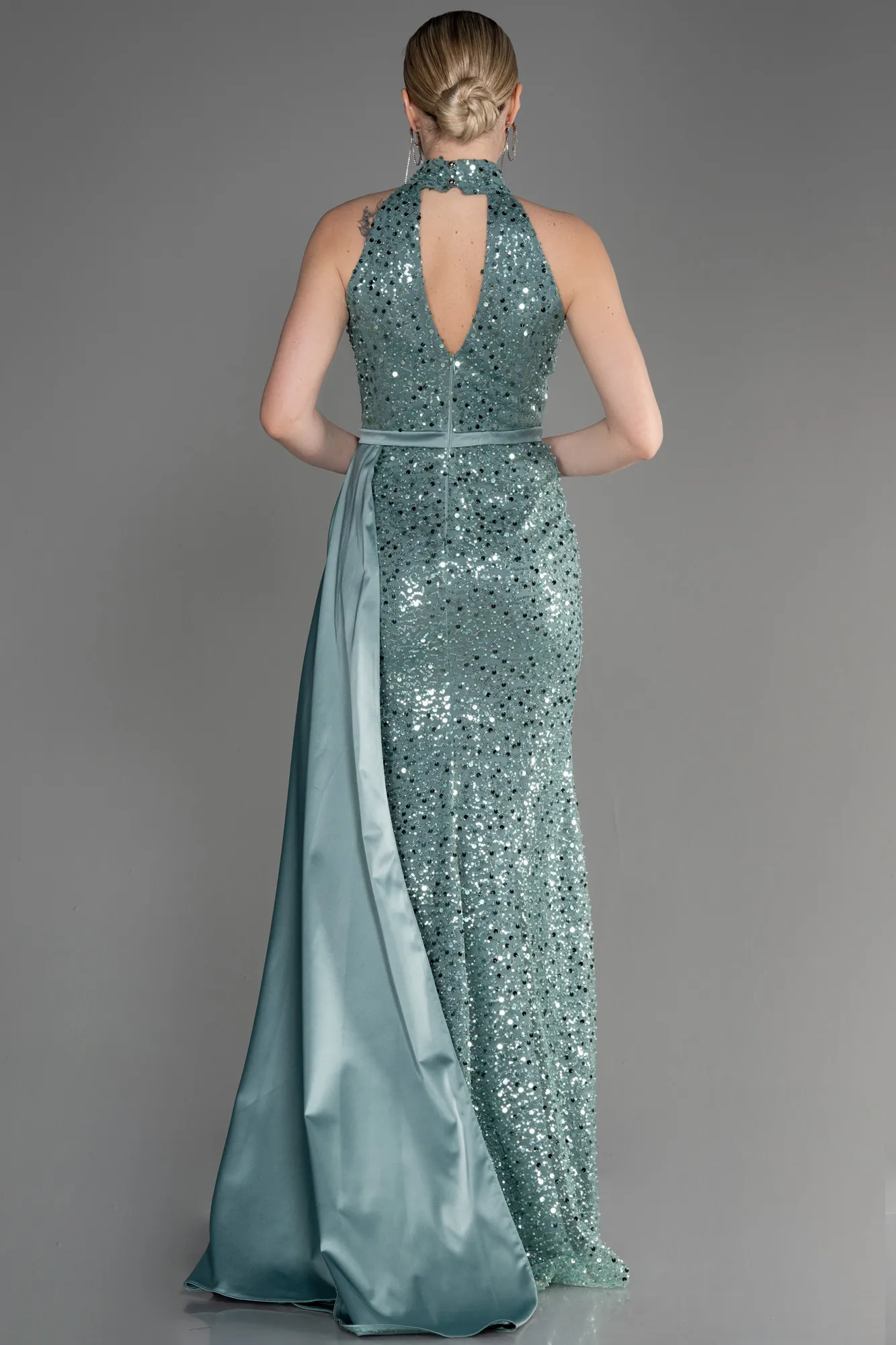 Turquoise-Long Scaly Evening Dress ABU3888